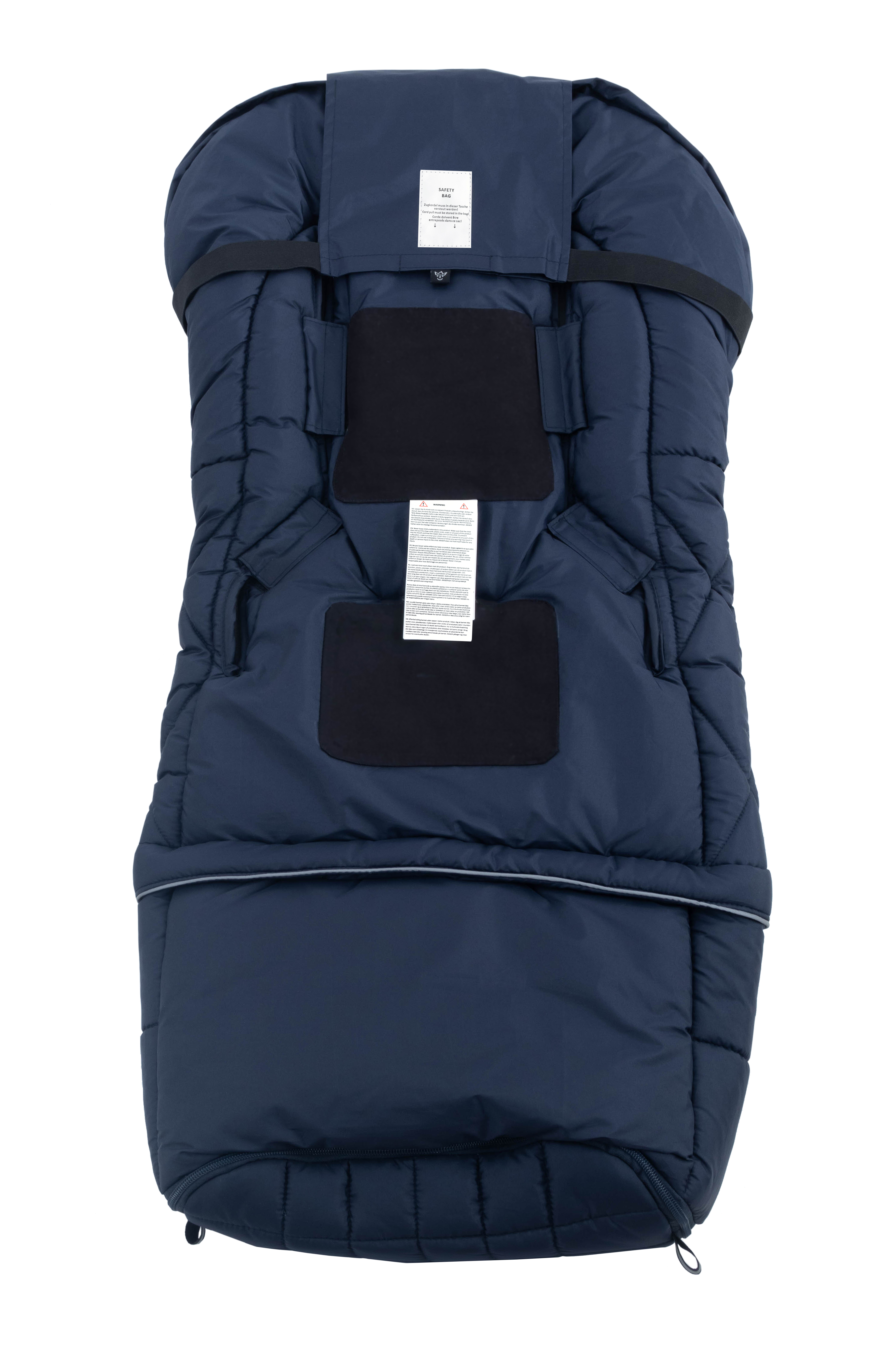Geschlossener Fußsack mit einem Sherpa-Futter in der Farbe navy Rückseite