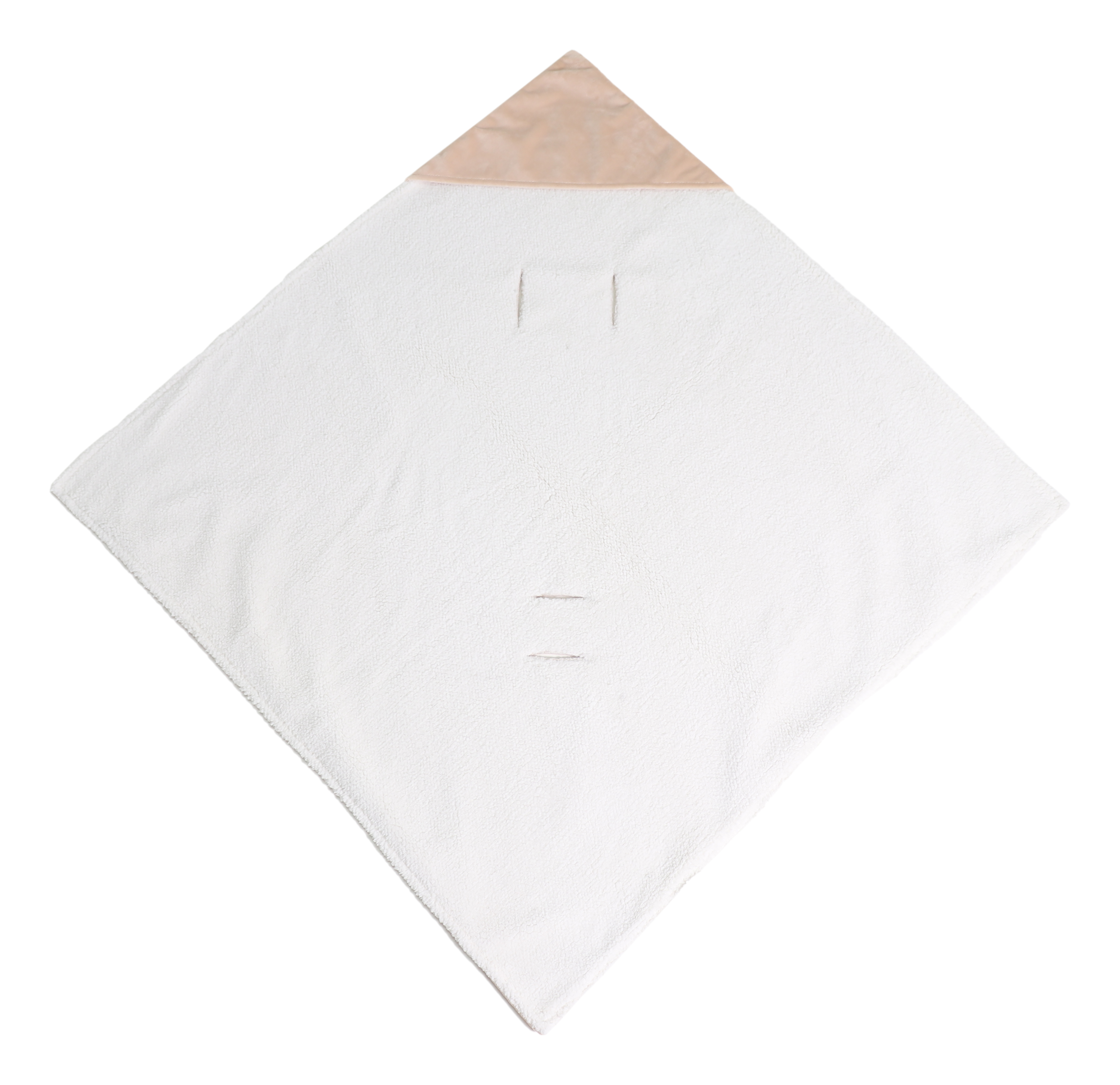 Kaiser Winter Wrap mit Kapuze, Farbe latté, komplett aufgefaltet, weiße Innenseite sichtbar