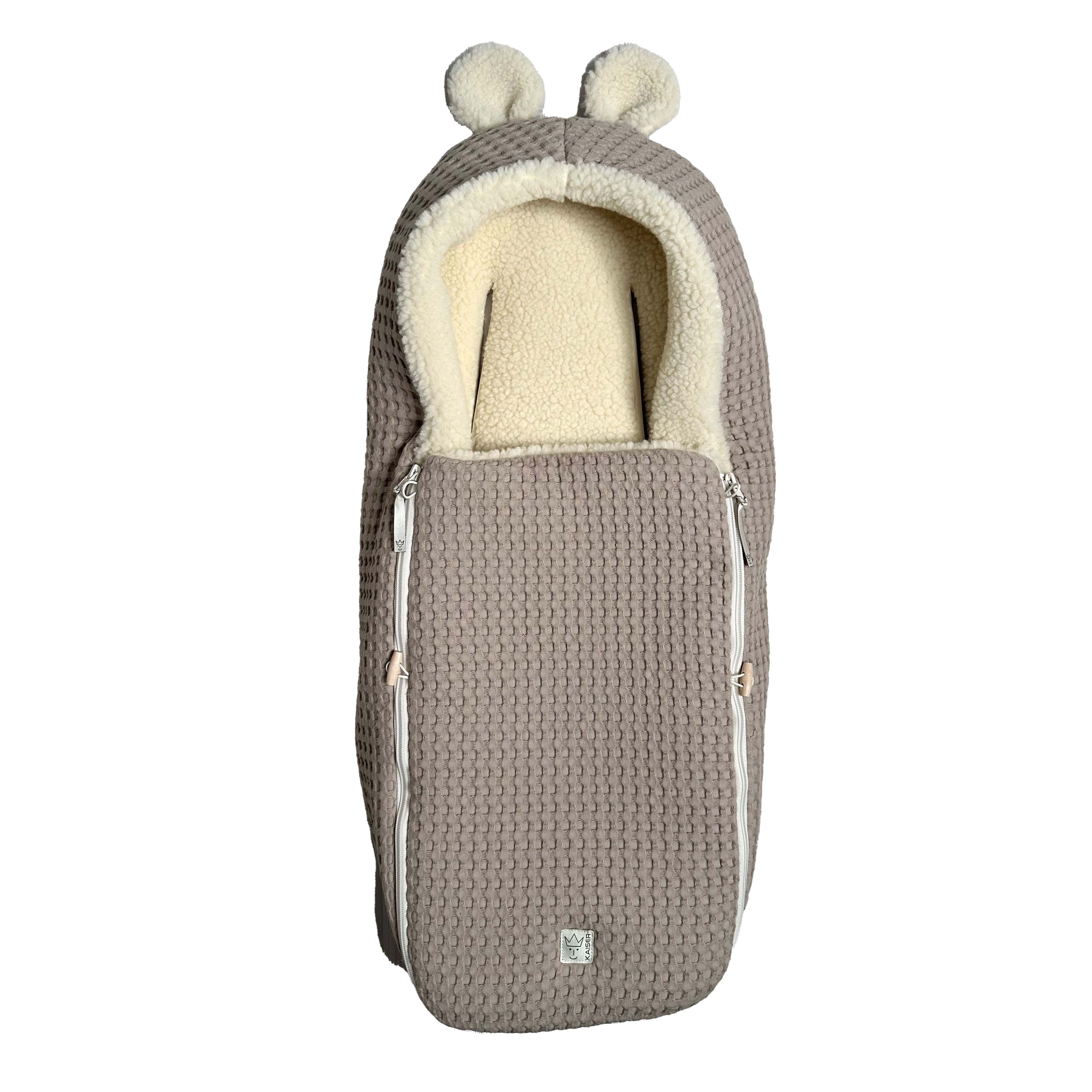 KUSCHELL S Babyschalen Fußsack cuban sand mit Ohren und Fleece-Innenfutter