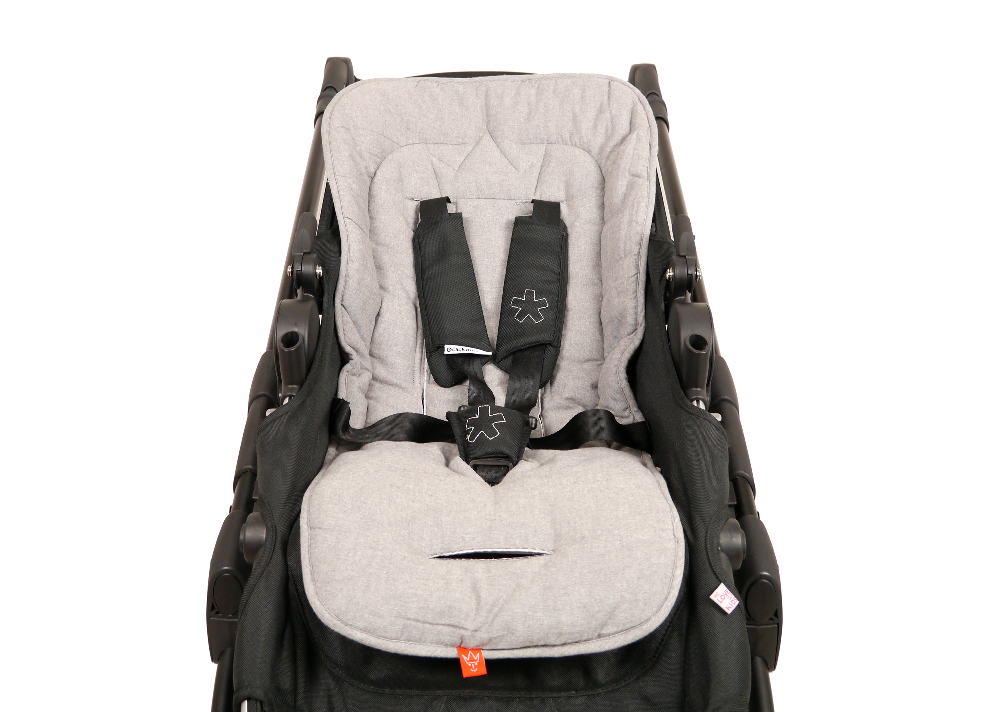 Sommer Kinderwageneinlage in der Farbe light grey melange in einem Kinderwagen eingesetzt