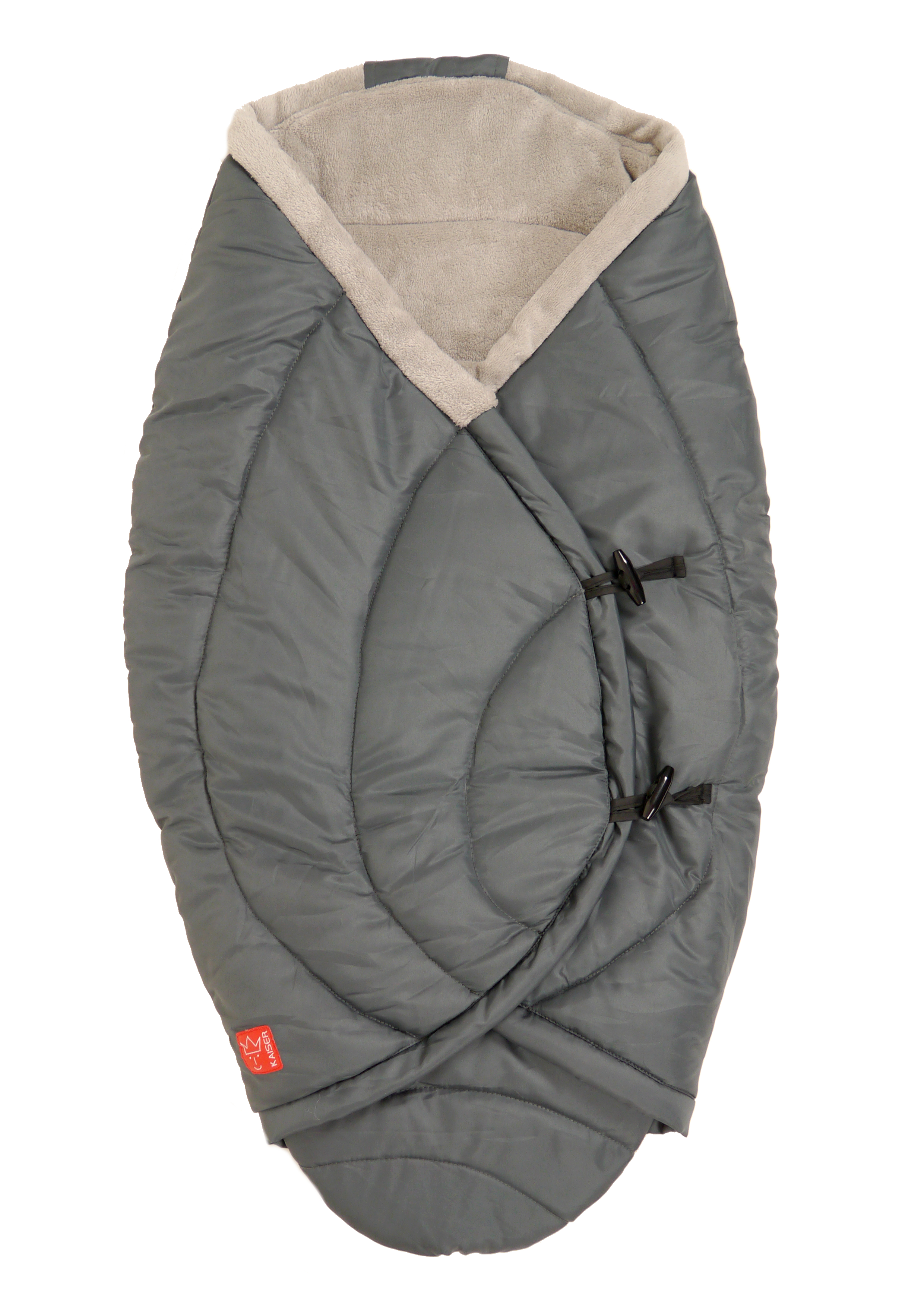 Einschlagdecke "Coo Coon" - für Sitzschalen Kaiser Einschlagdecke in der Farbe anthracite-light grey mit Fleece-Innenfutter, geschlossen, Vorderansicht