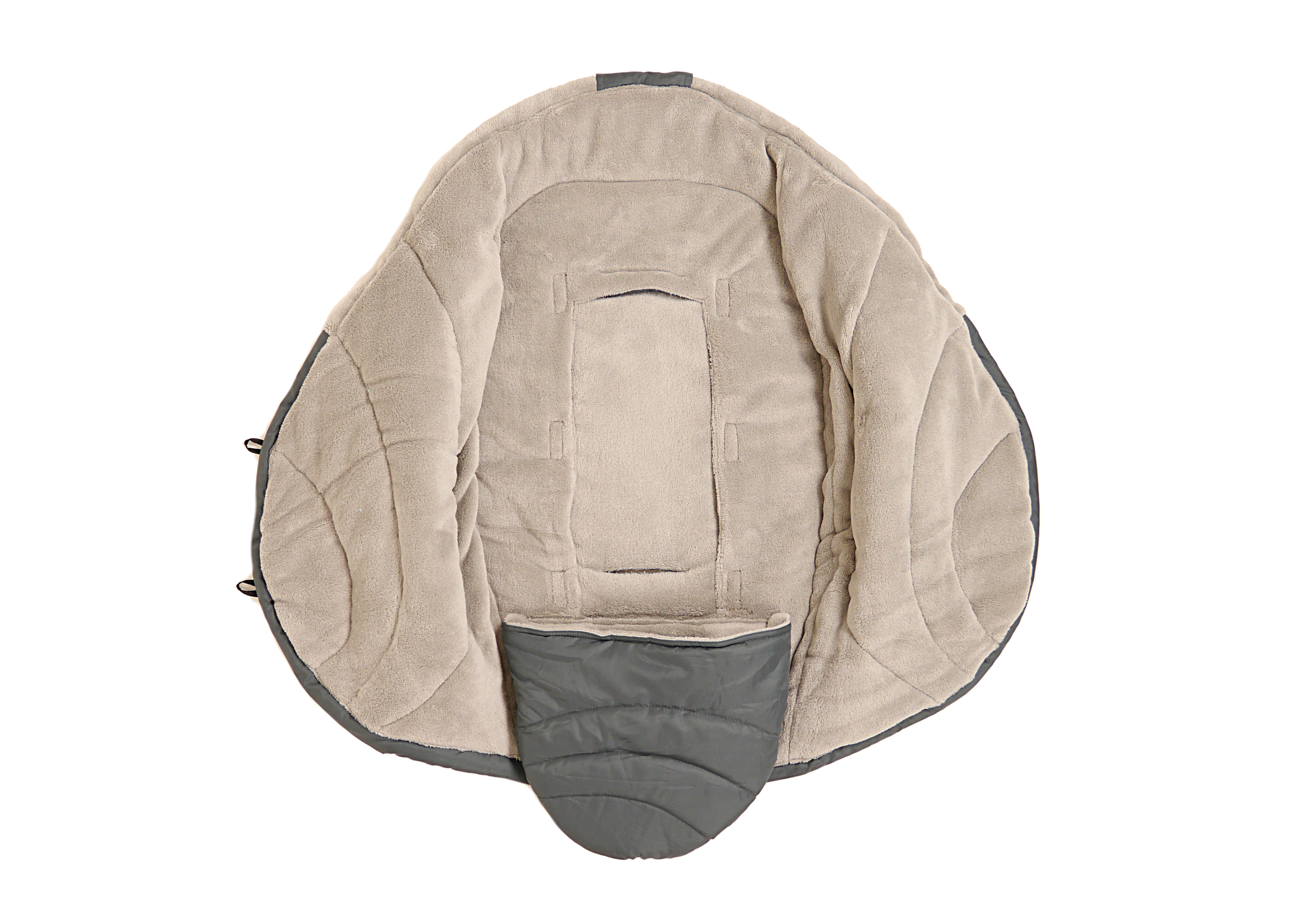 Einschlagdecke "Coo Coon" - für Sitzschalen Geöffnete Kaiser Einschlagdecke in der Farbe anthracite-light grey mit Fleece-Innenfutter, flach ausgebreitet