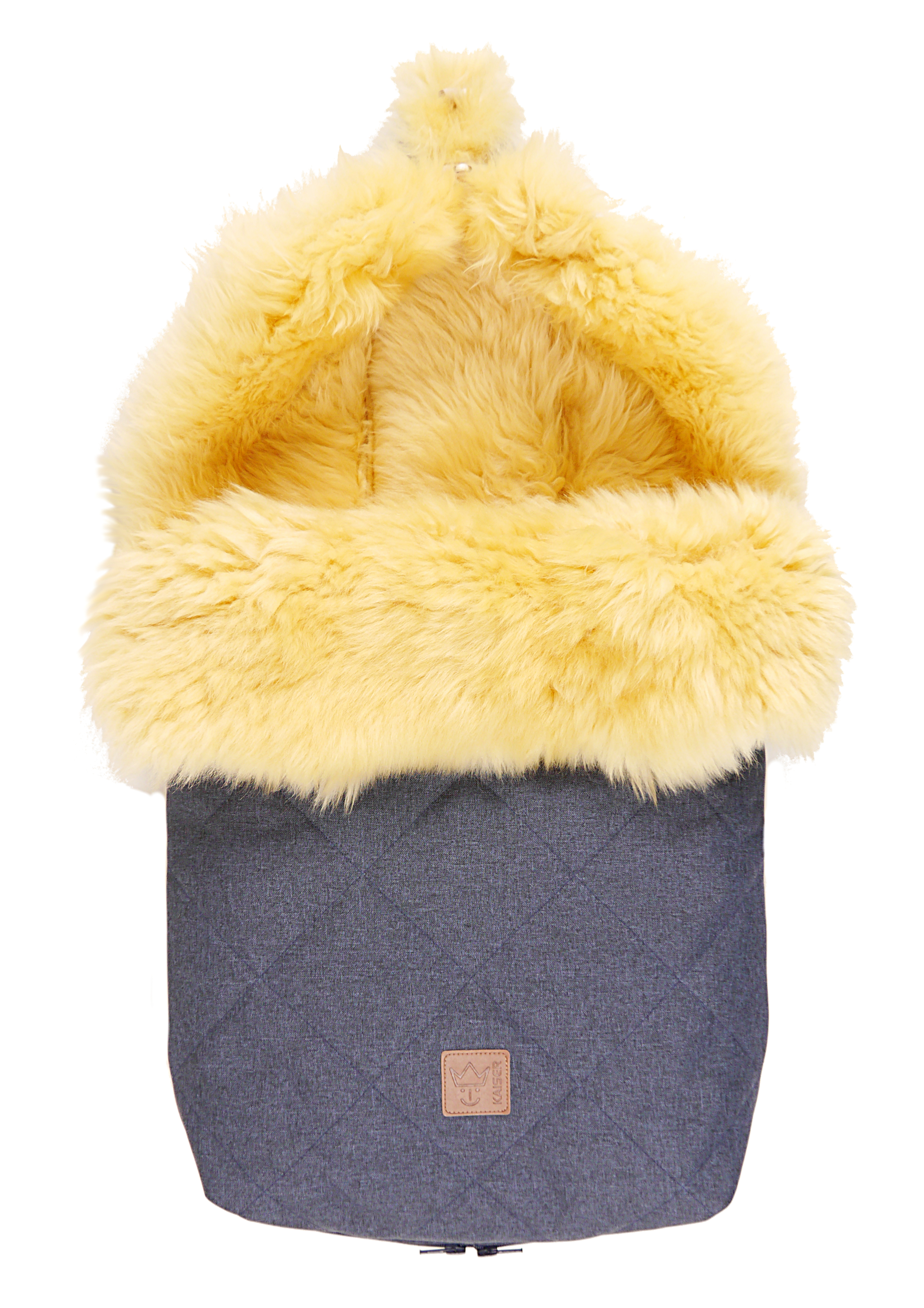 Winterfußsack in der Farbe navy melange mit Lammfell mit Kapuze