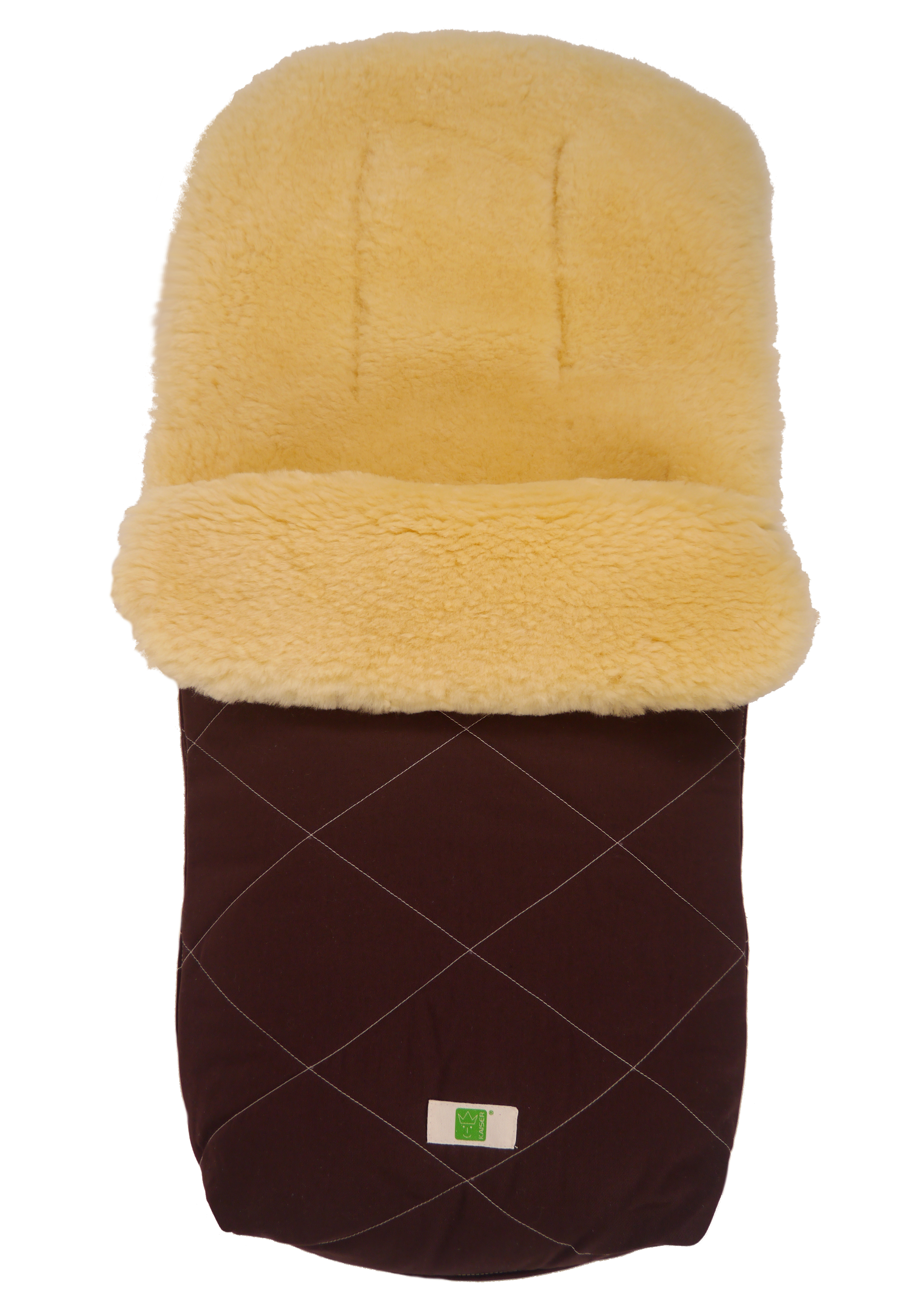 Fußsack mit dem Lammfell-Innenfutter in der Farbe brown