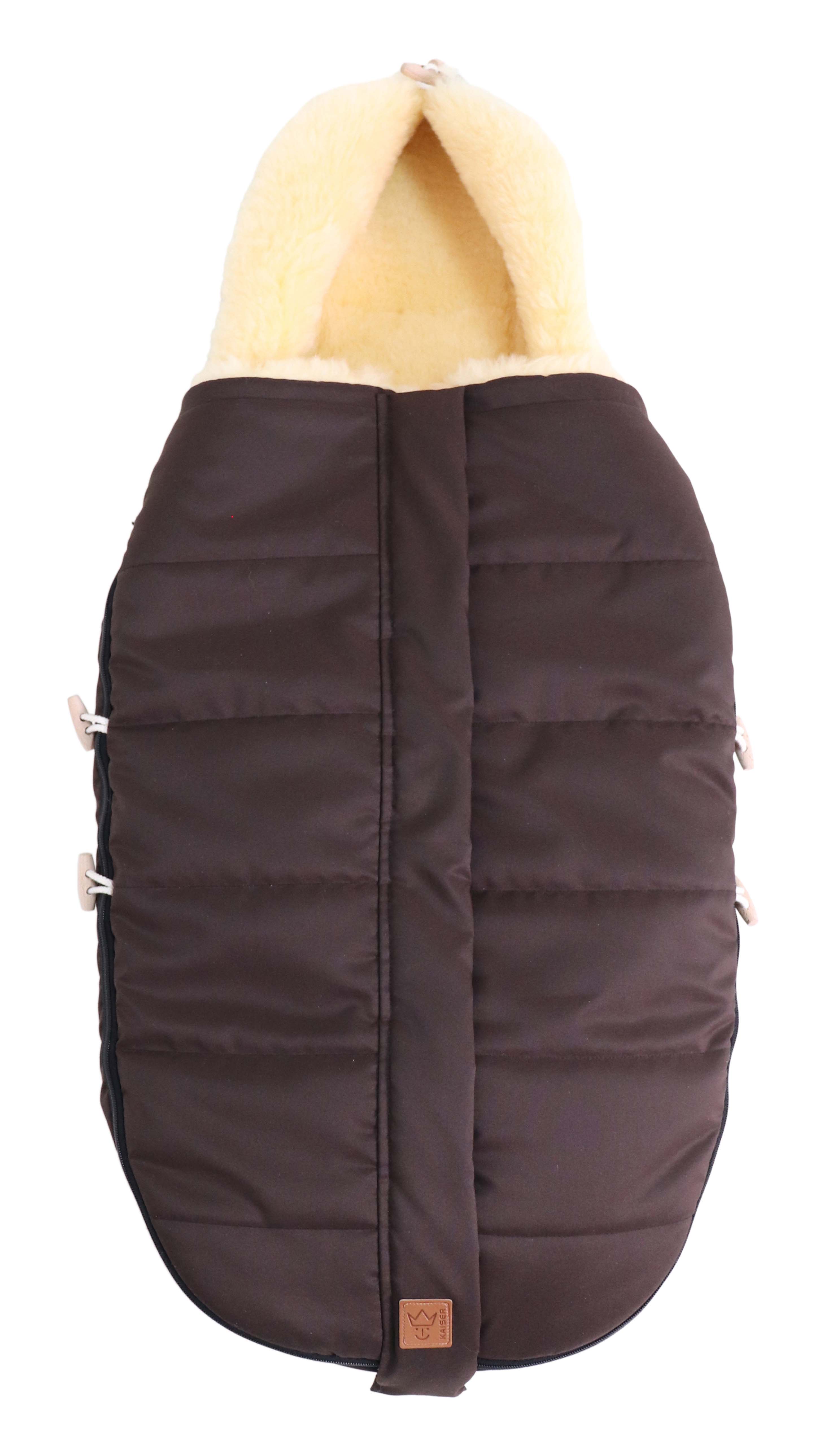 Fußsack mit dem Lammfell-Innenfutter in der Farbe brown
