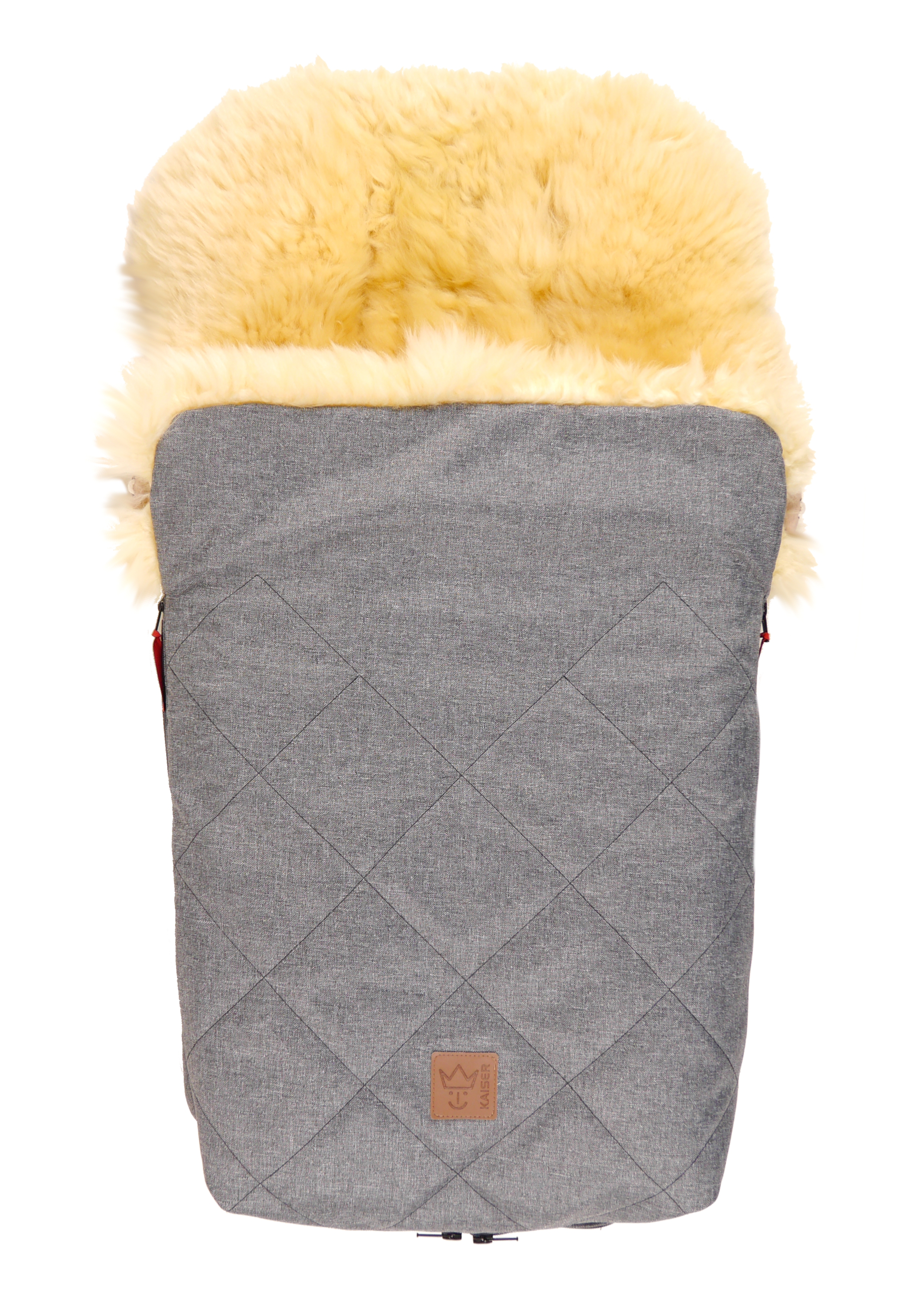 Winterfußsack in der Farbe anthrazit melange mit Lammfell geschlossen