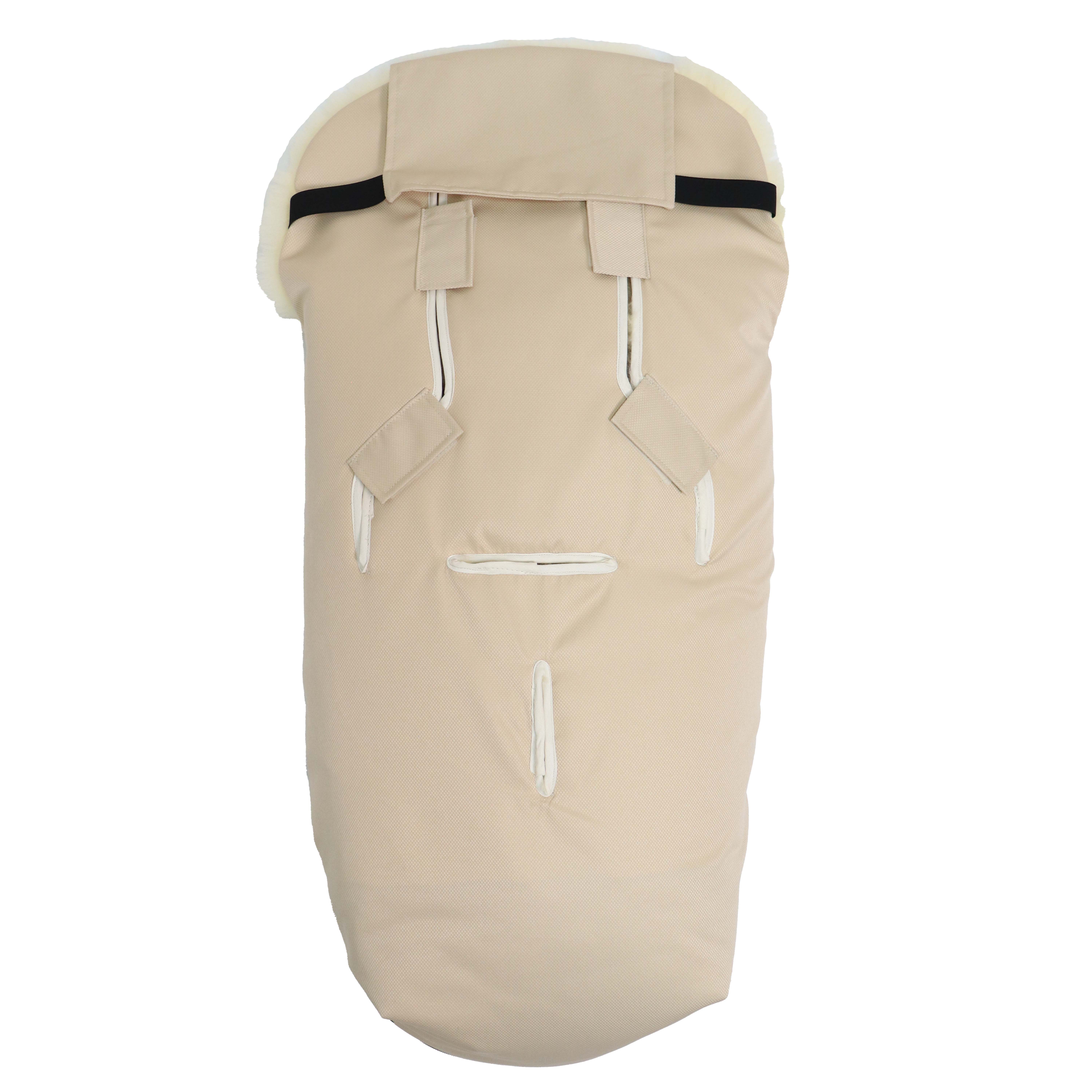 LOVE THE NATURE Lammfell Kinderwagen Fußsack Fußsack mit dem Lammfell-Innenfutter in der Farbe marzipan Rückseite