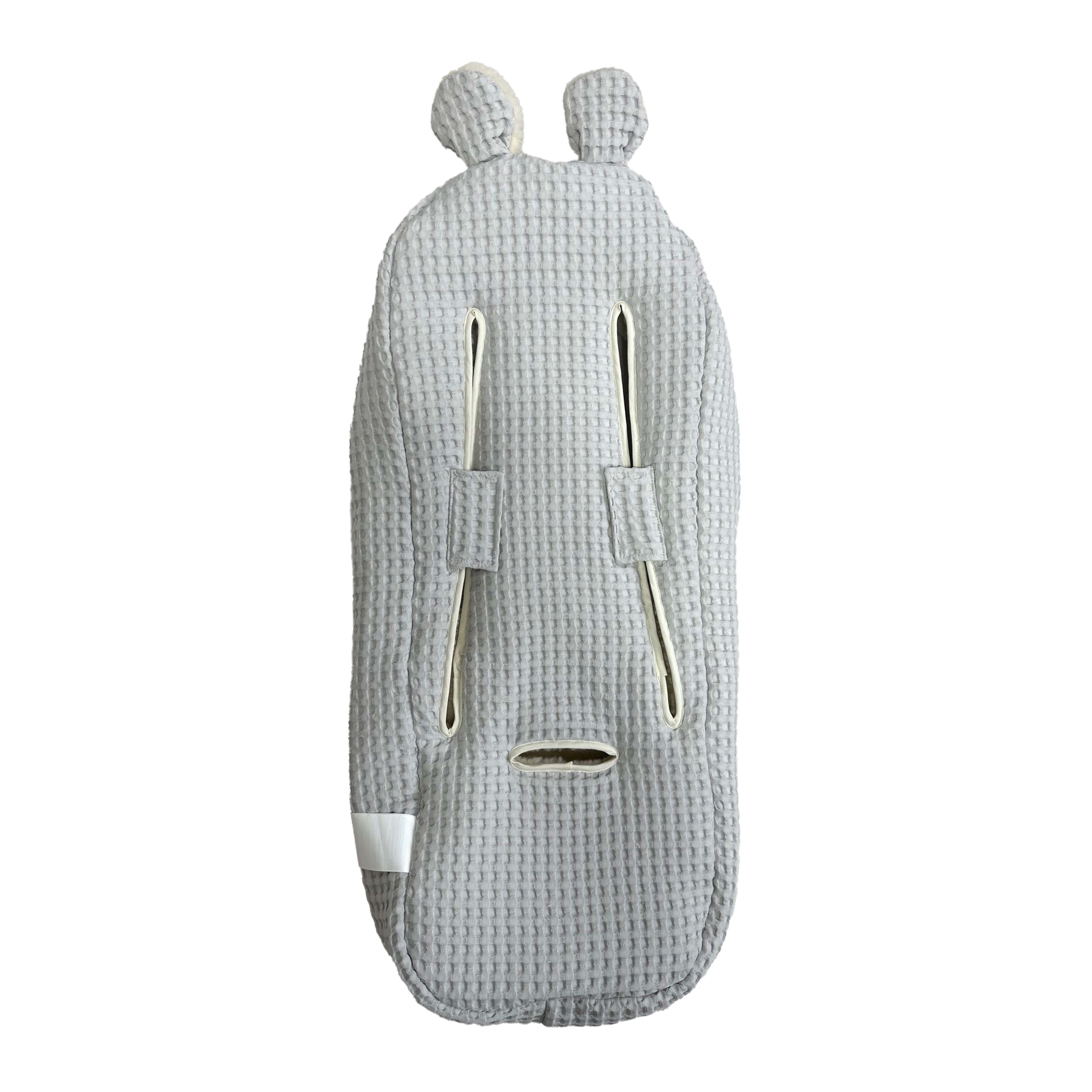 Rückseite KUSCHELL S Babyschalen Fußsack light grey mit Ohren und Fleece-Innenfutter