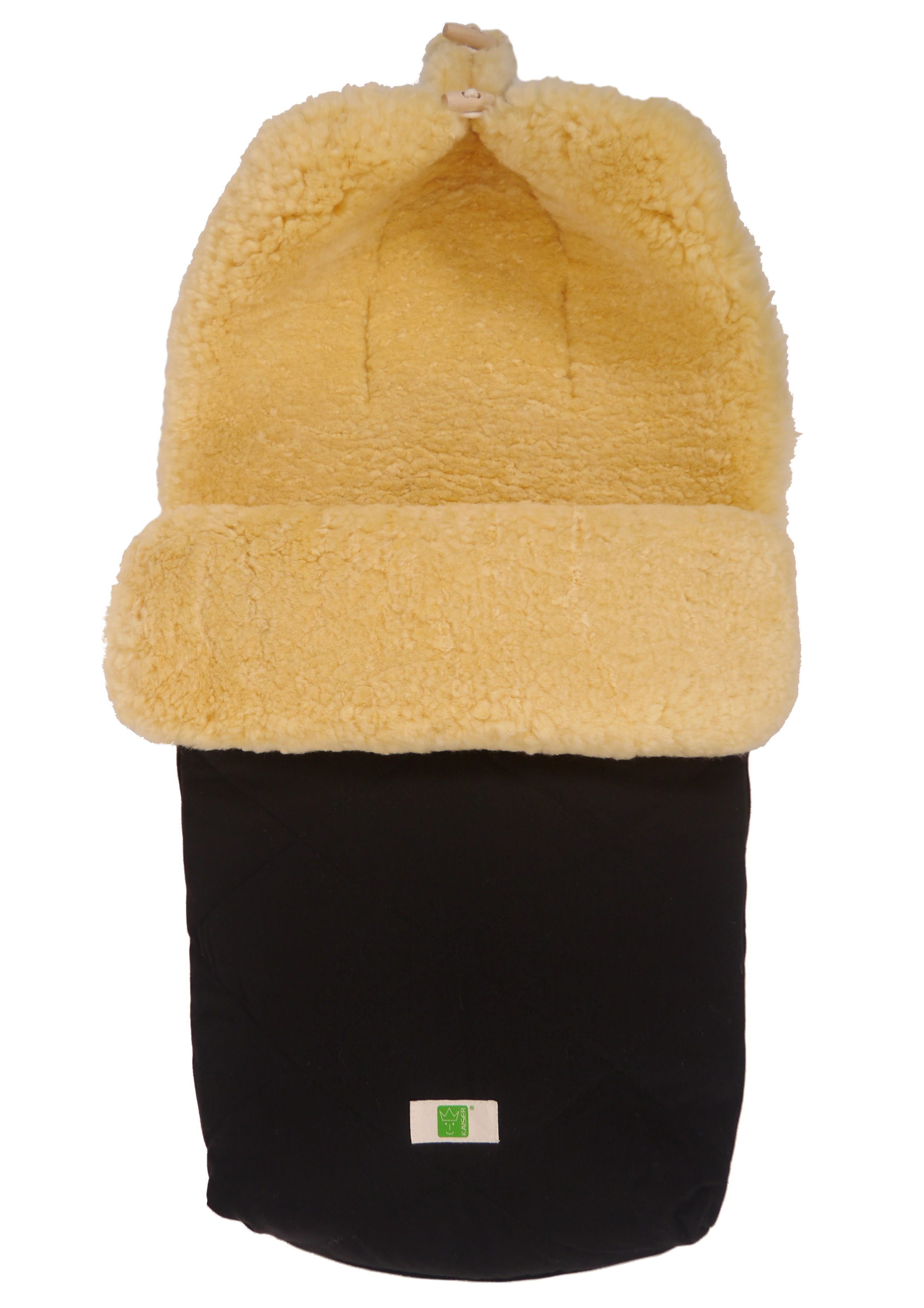 Fußsack mit dem Lammfell-Innenfutter in der Farbe black