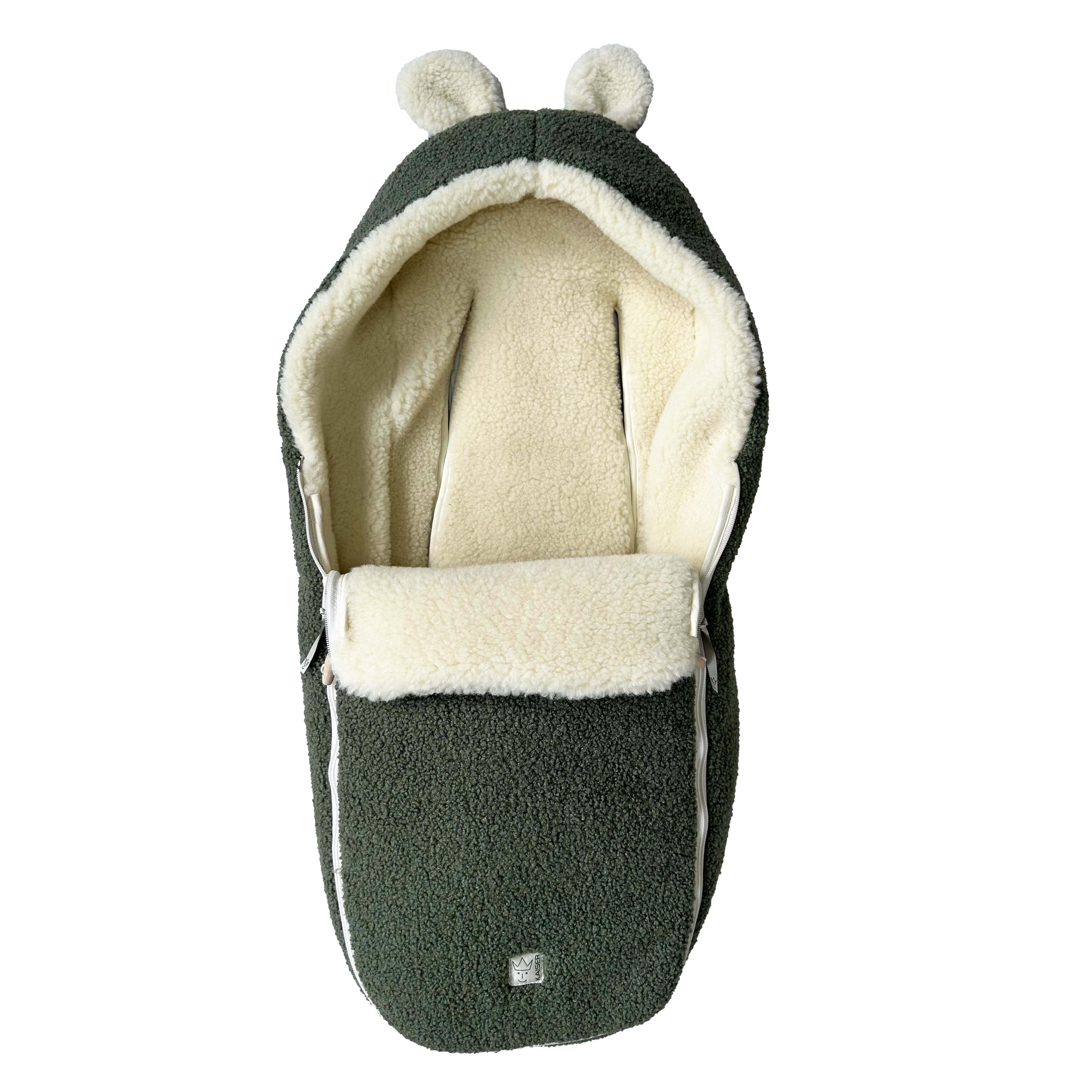 HUKKY Babyschalen Fußsack in der Farbe mineral green mit umgeschlagenem Oberteil