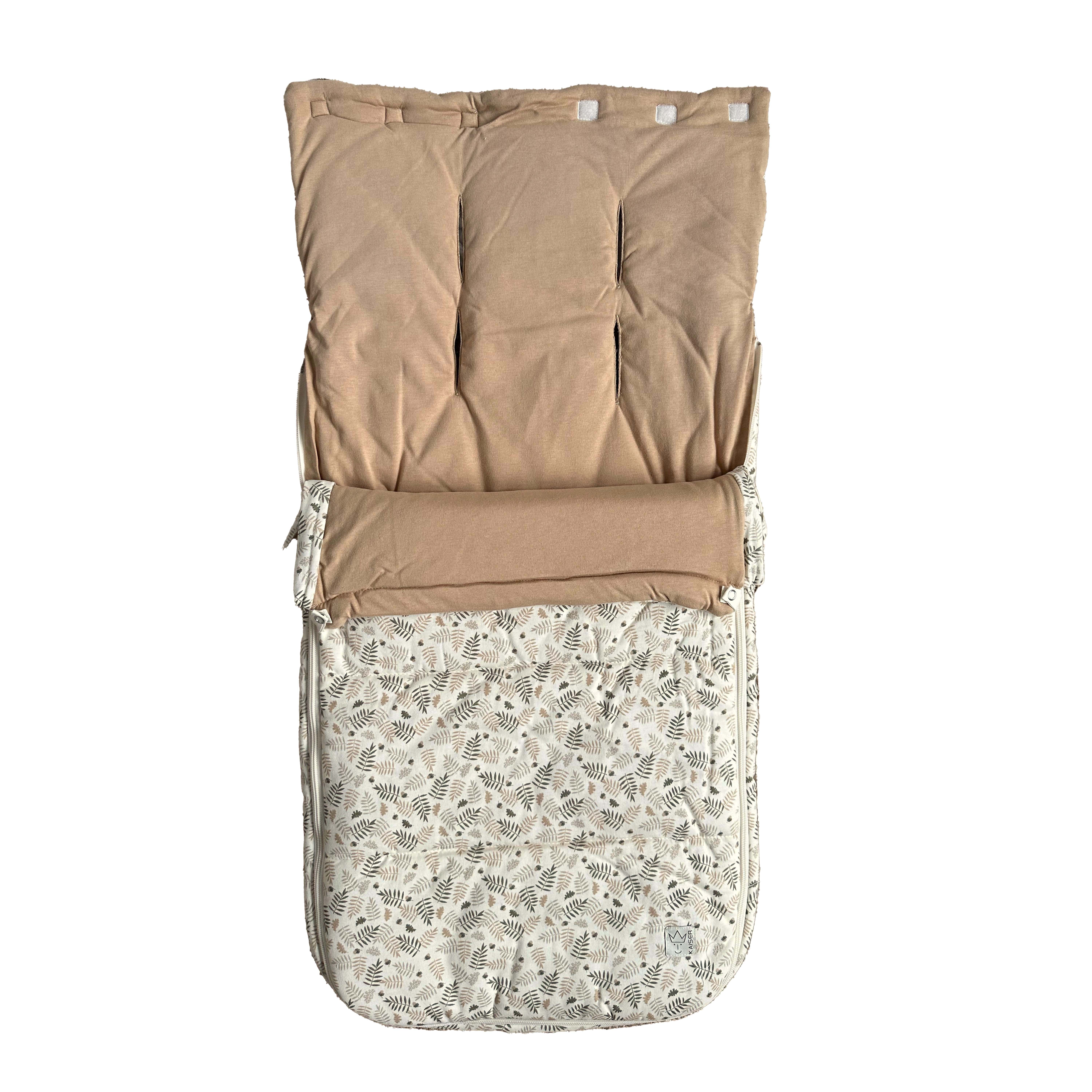 SOPHIA JERSEY SOMMER KINDERWAGEN FUßSACK Geöffneter Sommer Fußsack in der Farbe forrest cream