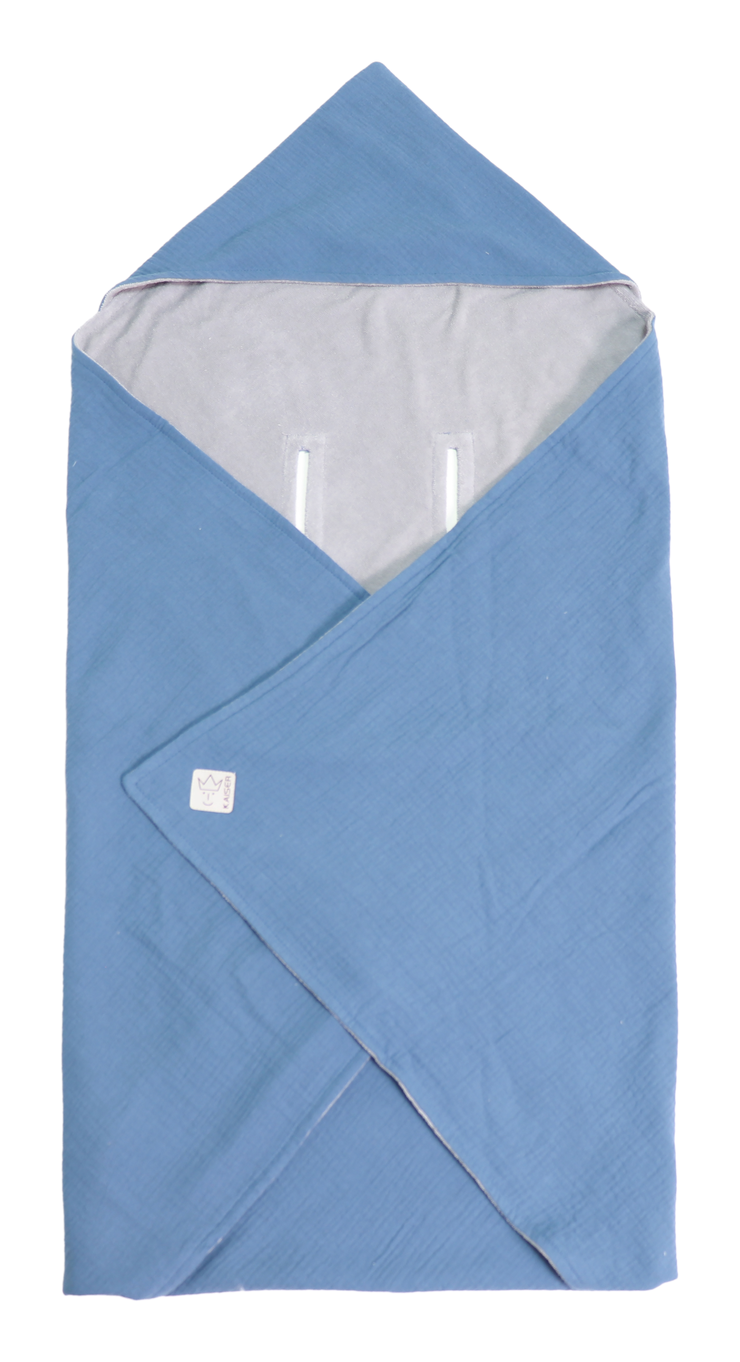 SUNNY Einschlagdecke von Kaiser in der Farbe agean blue, gefaltet mit Kapuze, Vorderansicht