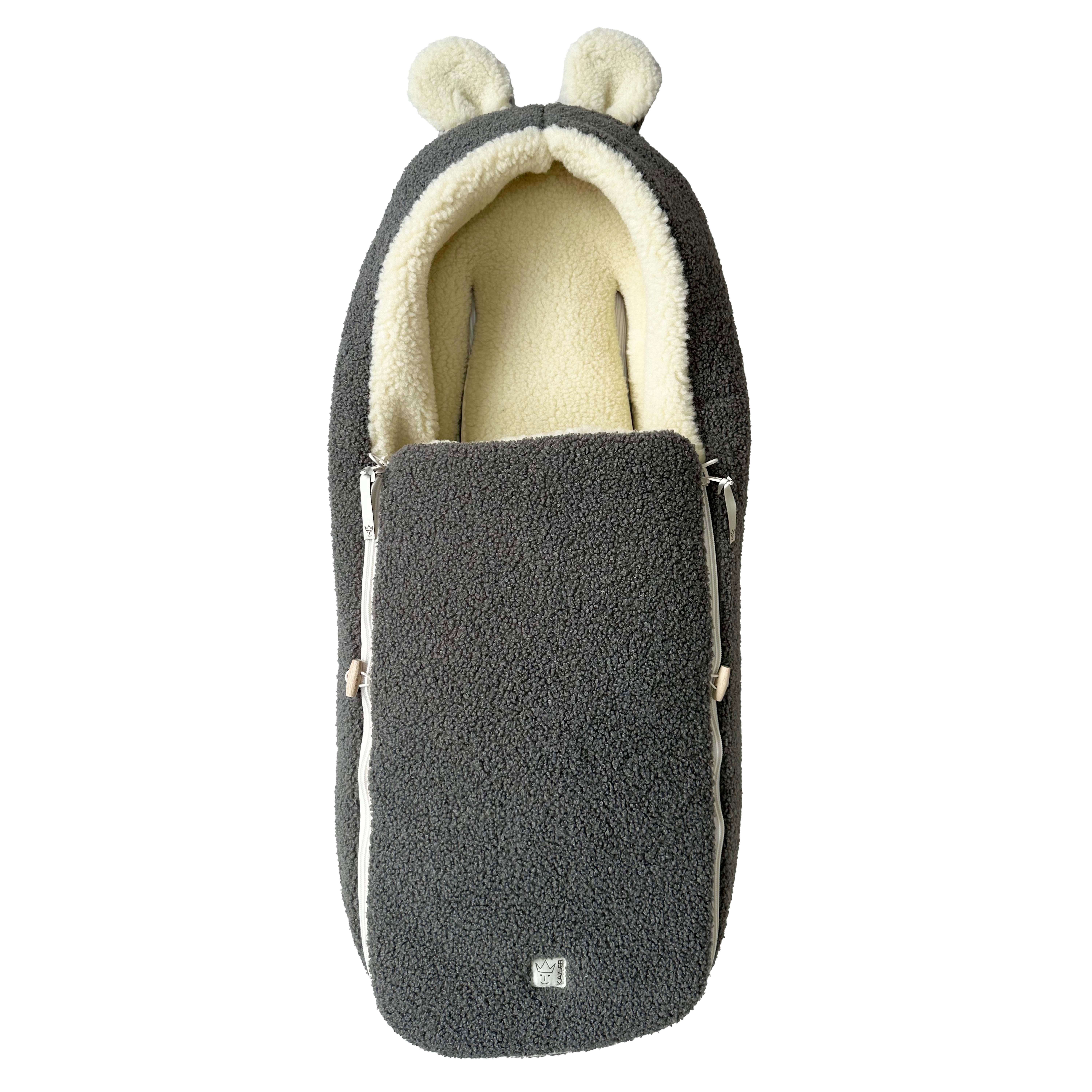 HUKKY Babyschalen Fußsack in der Farbe grey mit süßen Bärchenohren und kuscheligem Innenfutter