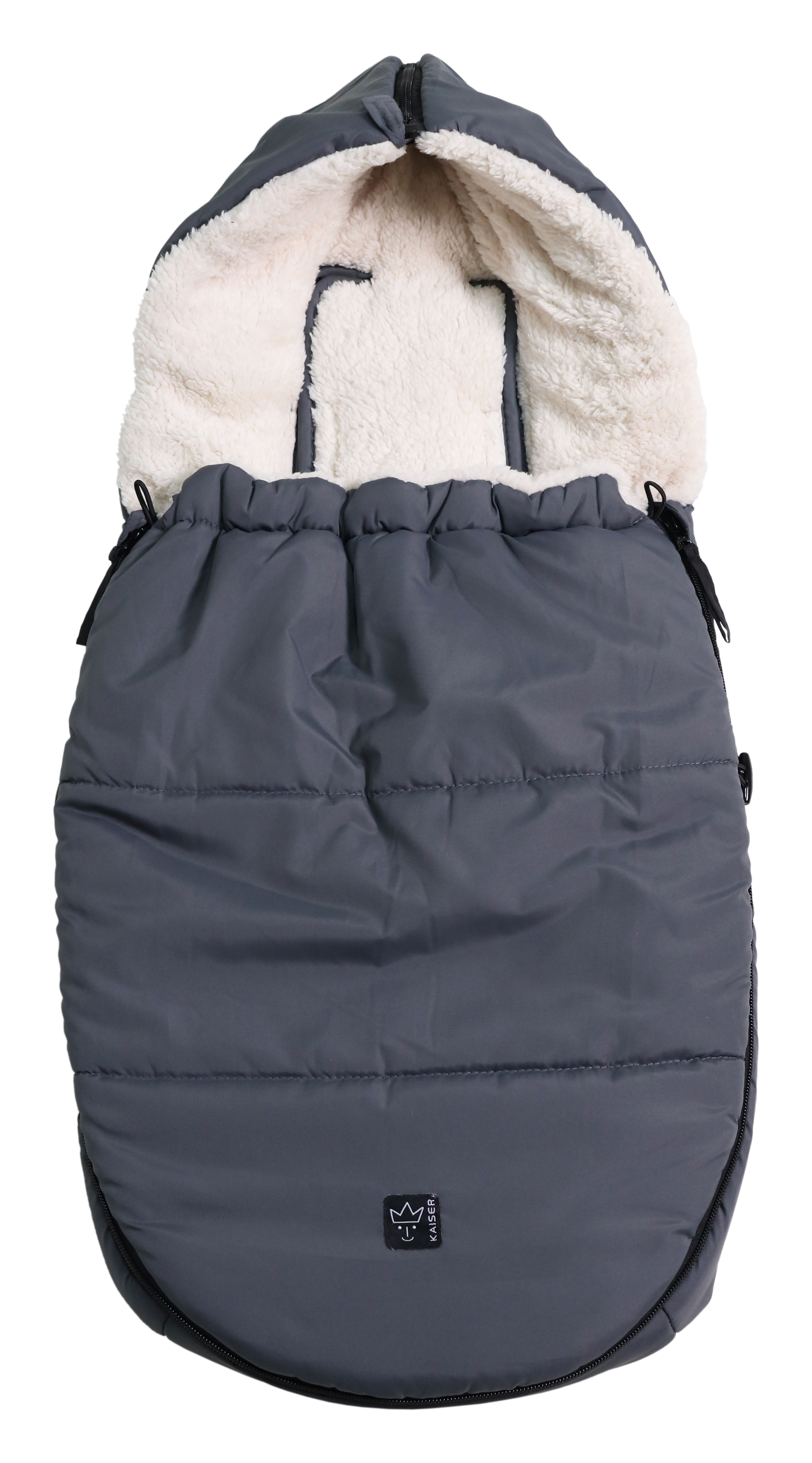 Fußsack mit weißem Fleece-Innenfutter für Babyschale in der Farbe anthracite