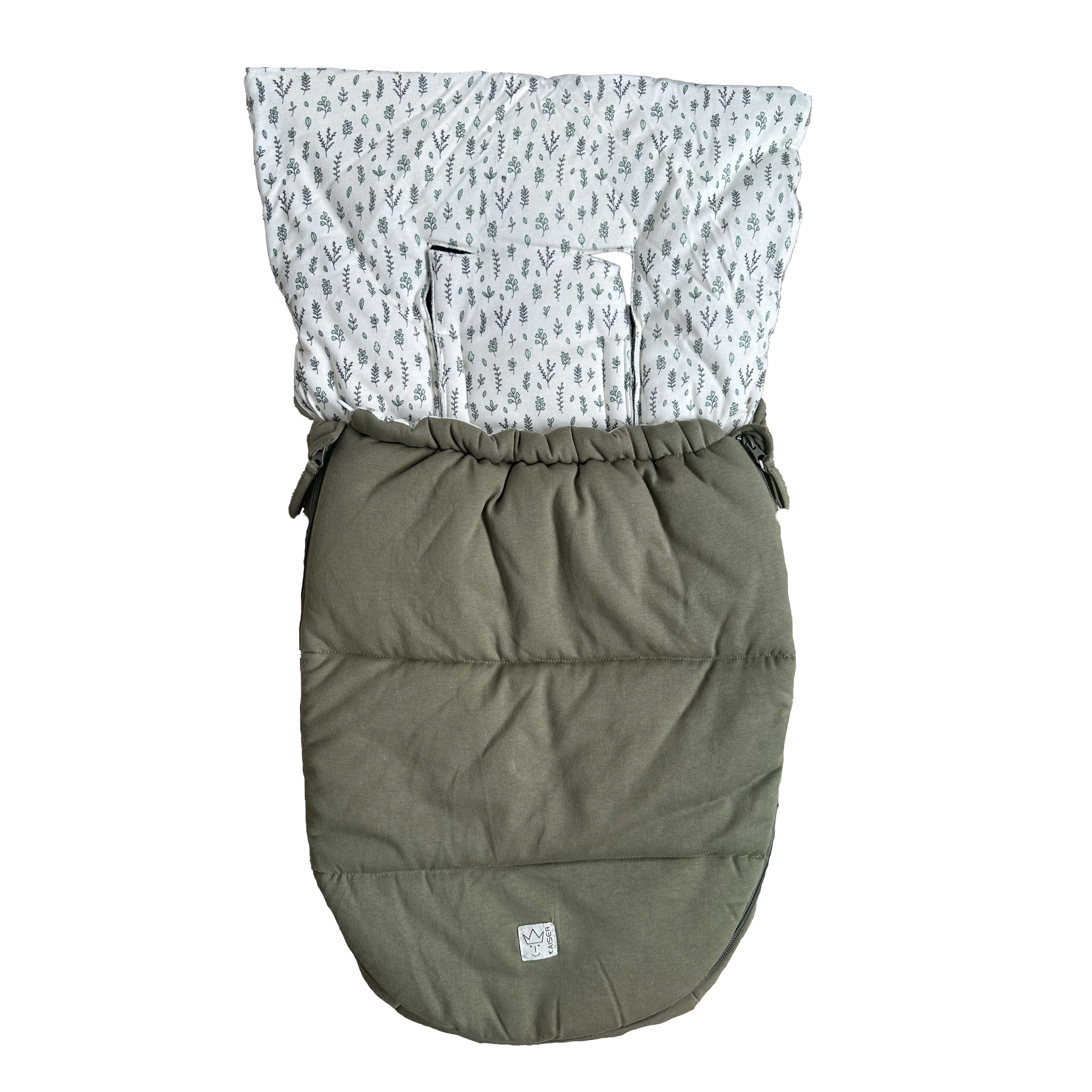 SMALL JERSEY HOODED Babyschalen Fußsack Fußsack SMALL JERSEY HOODED in olive green, geöffnet
