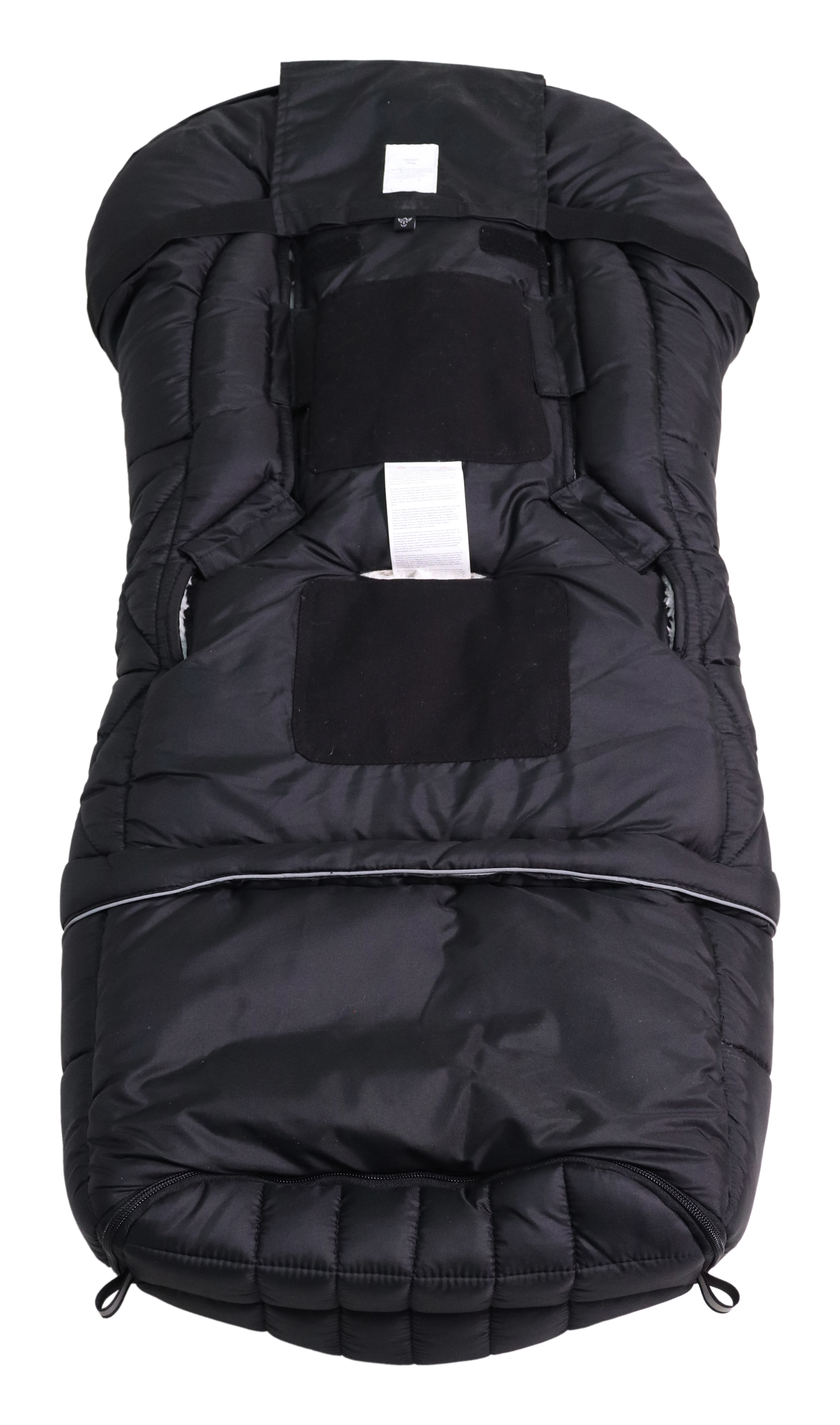 Geschlossener Fußsack mit einem Sherpa-Futter in der Farbe schwarz/creme Rückseite