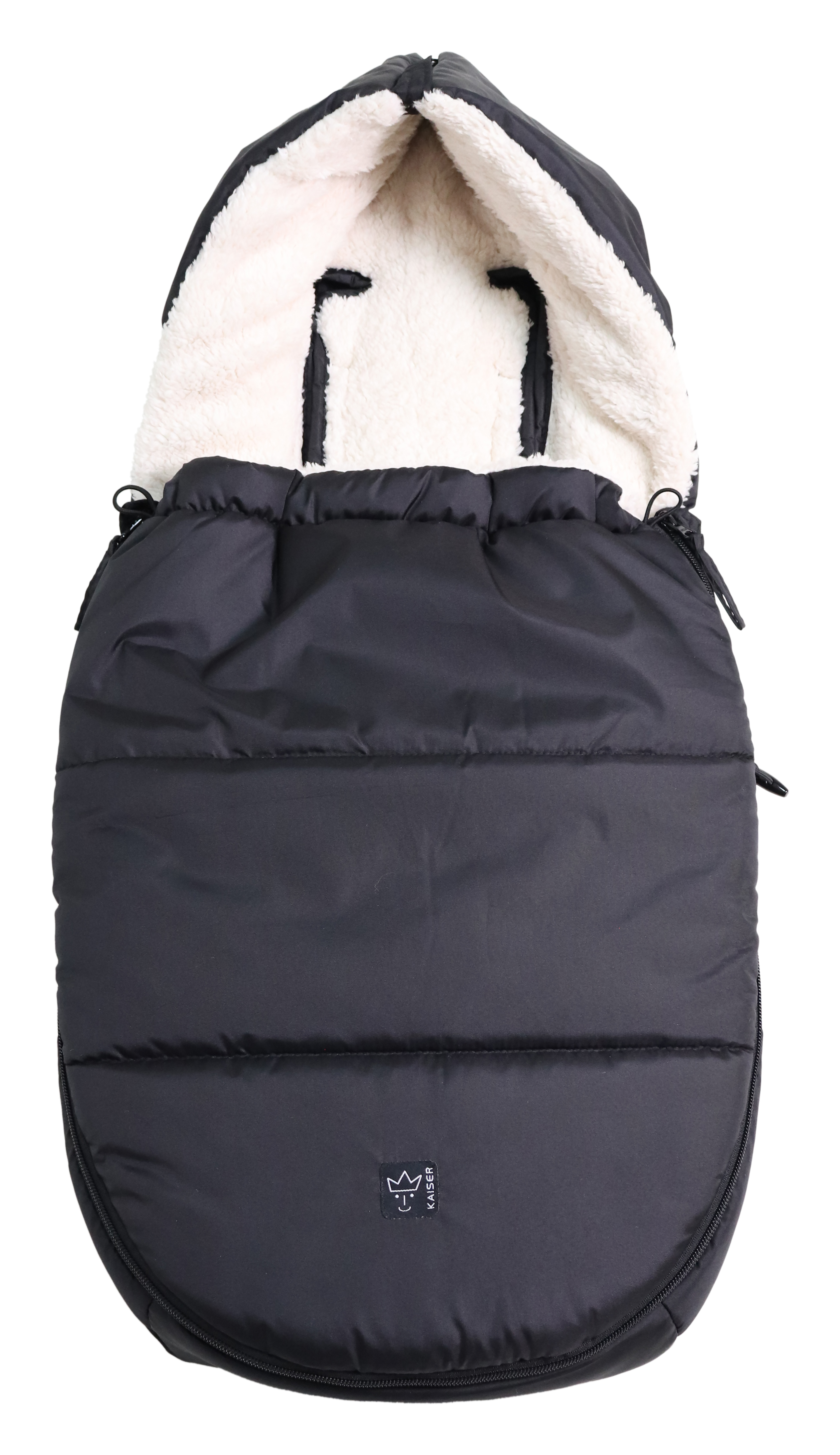Fußsack mit weißem Fleece-Innenfutter für Babyschale in der Farbe black-creme