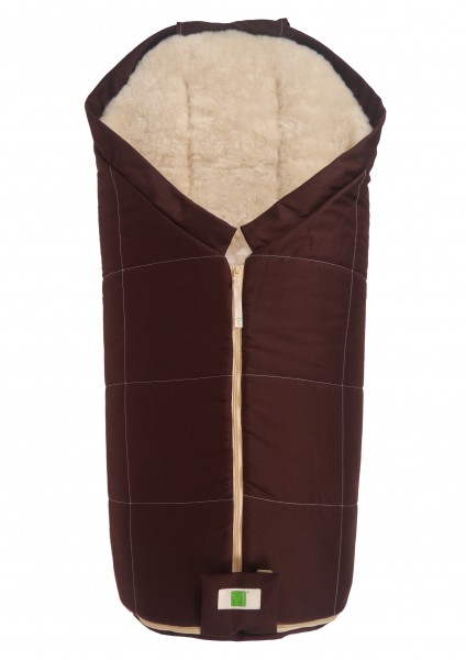 Winterfußsack in der Farbe braun für Kinderwagen mit Lammfell