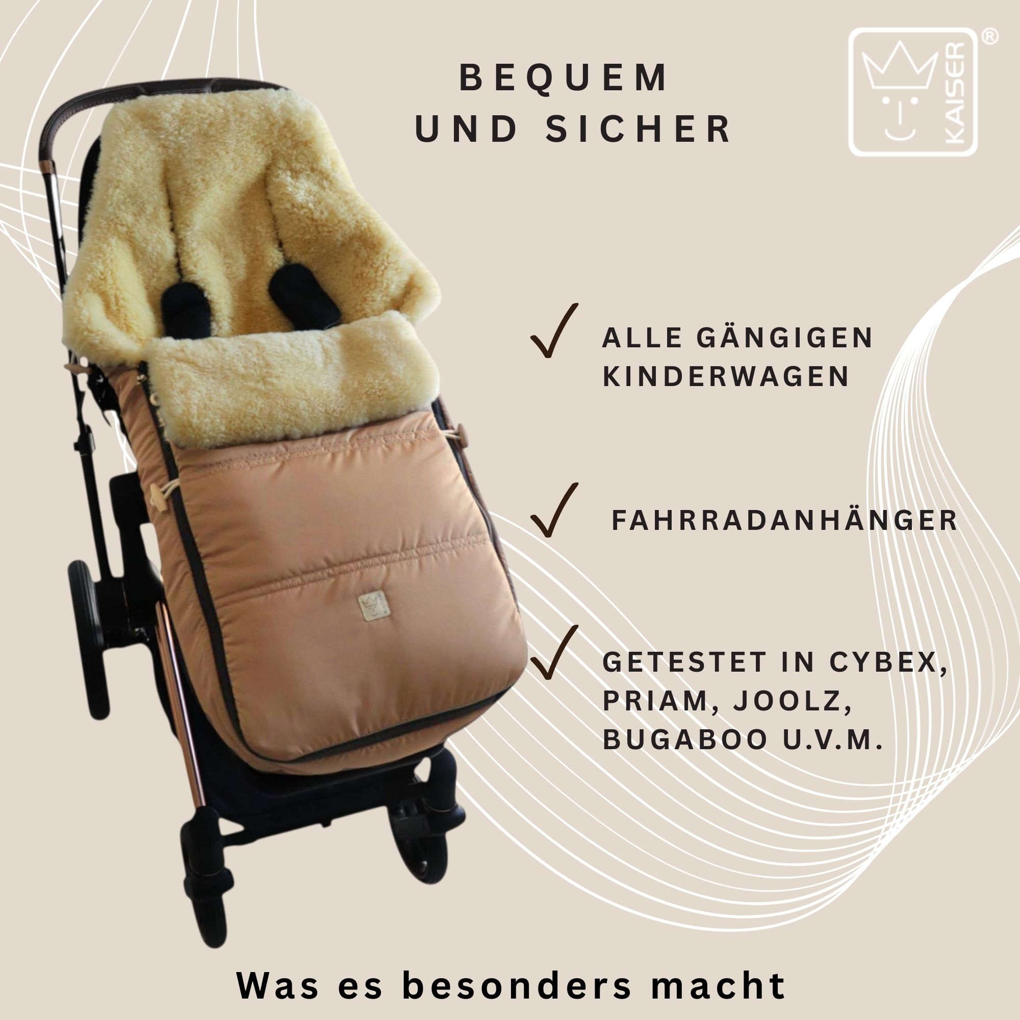 Passend für alle gängigen Kinderwagen und Fahrradanhänger – getestet in CYBEX, Joolz, Bugaboo u. v. m.