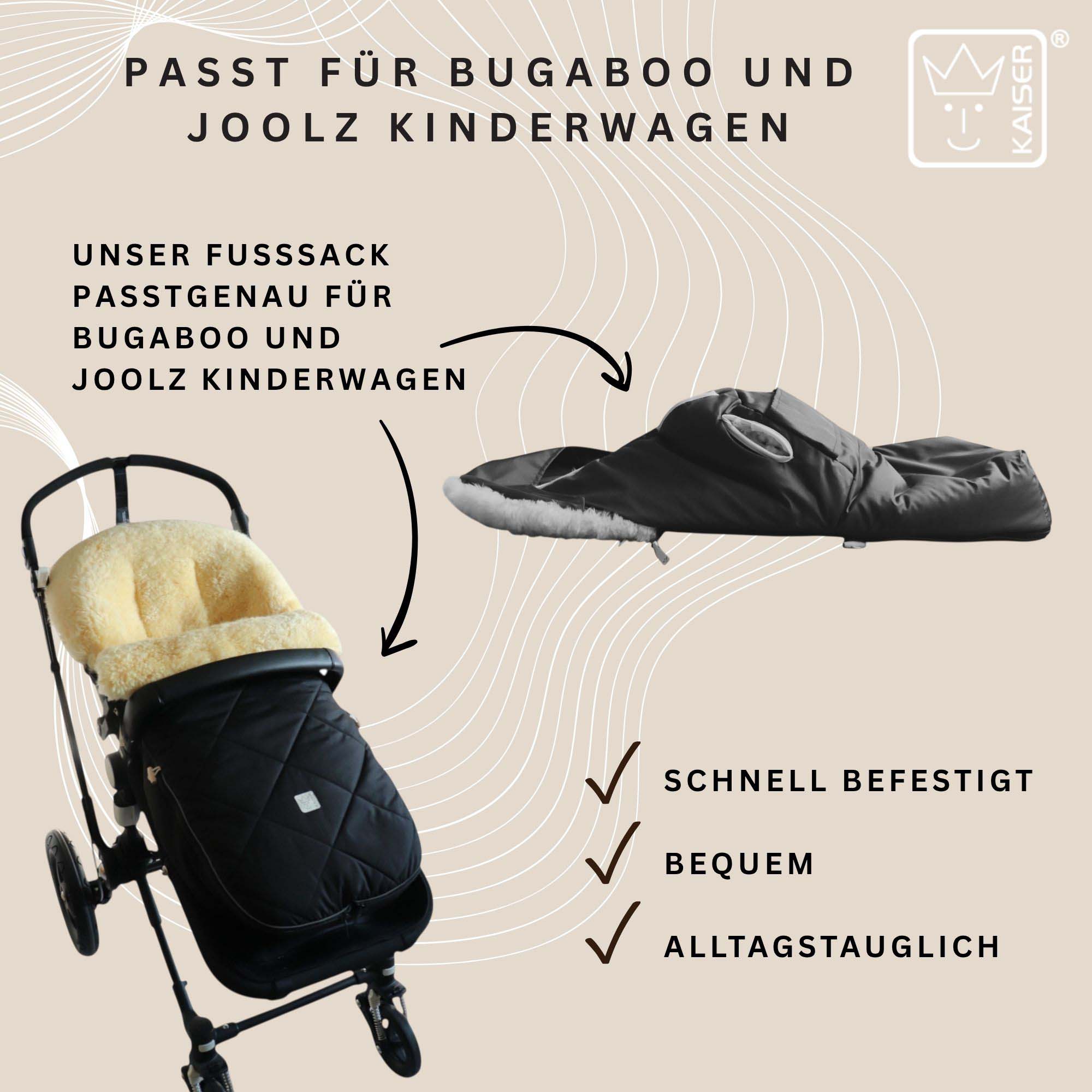 CLASSIC for BUGABOO Lammfell-Kinderwagenfußsack Fußsack mit Lammfell für jede Jahreszeit – wärmt im Winter, kühlt im Sommer