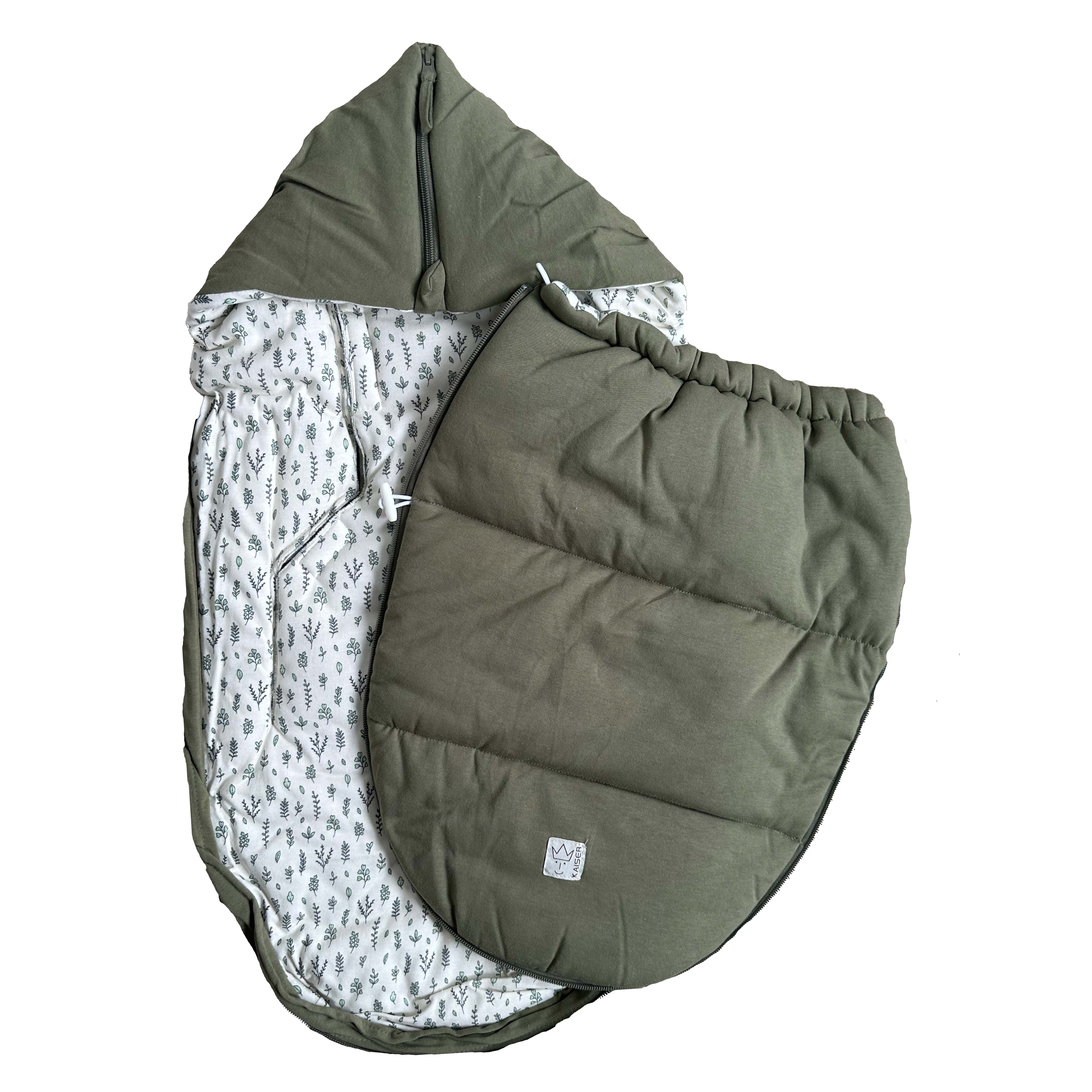 SMALL JERSEY HOODED Babyschalen Fußsack Abnehmbares Oberteil des SMALL JERSEY HOODED Babyschalen Fußsacks in der Farbe olive green