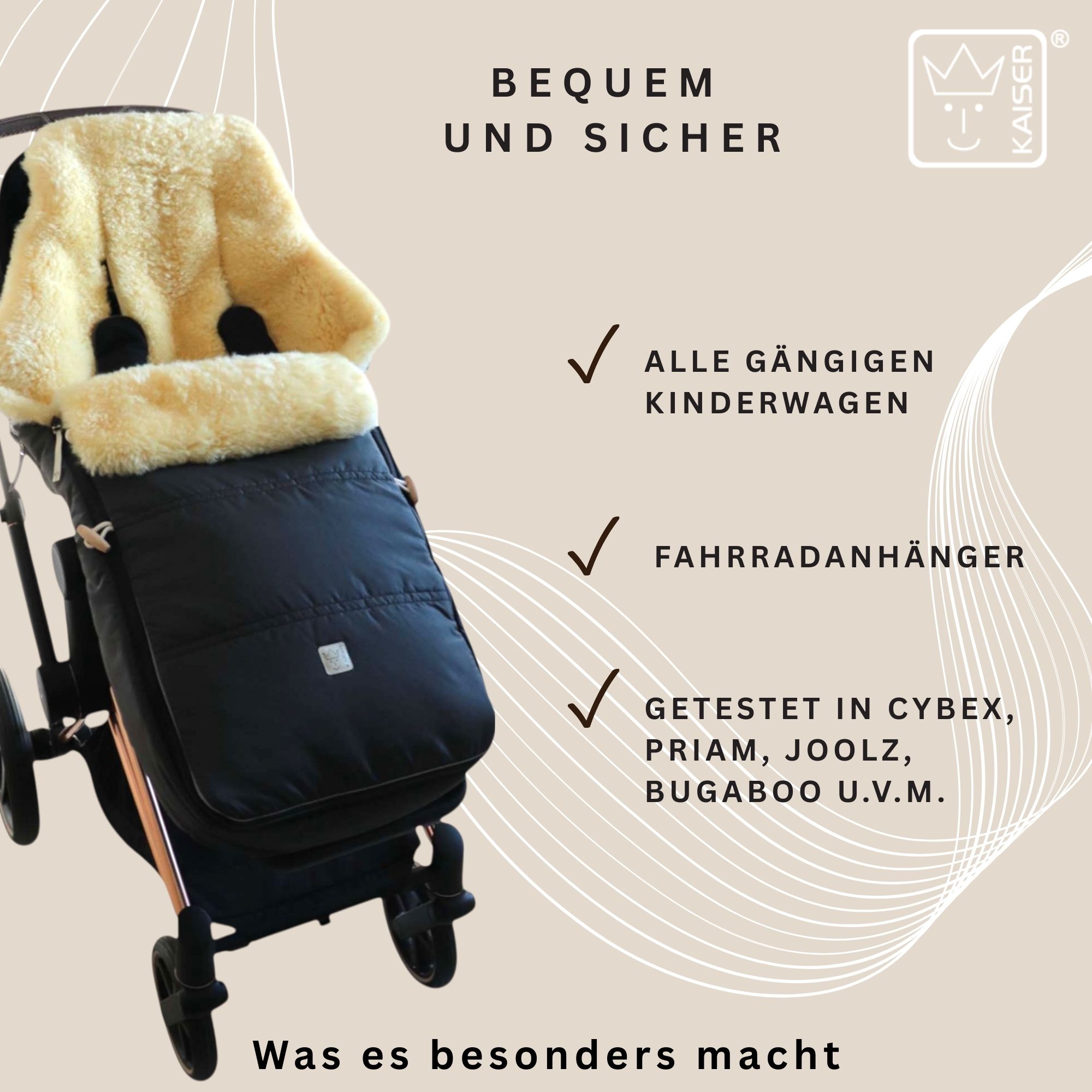 Passend für alle gängigen Kinderwagen und Fahrradanhänger – getestet in CYBEX, Joolz, Bugaboo u. v. m.
