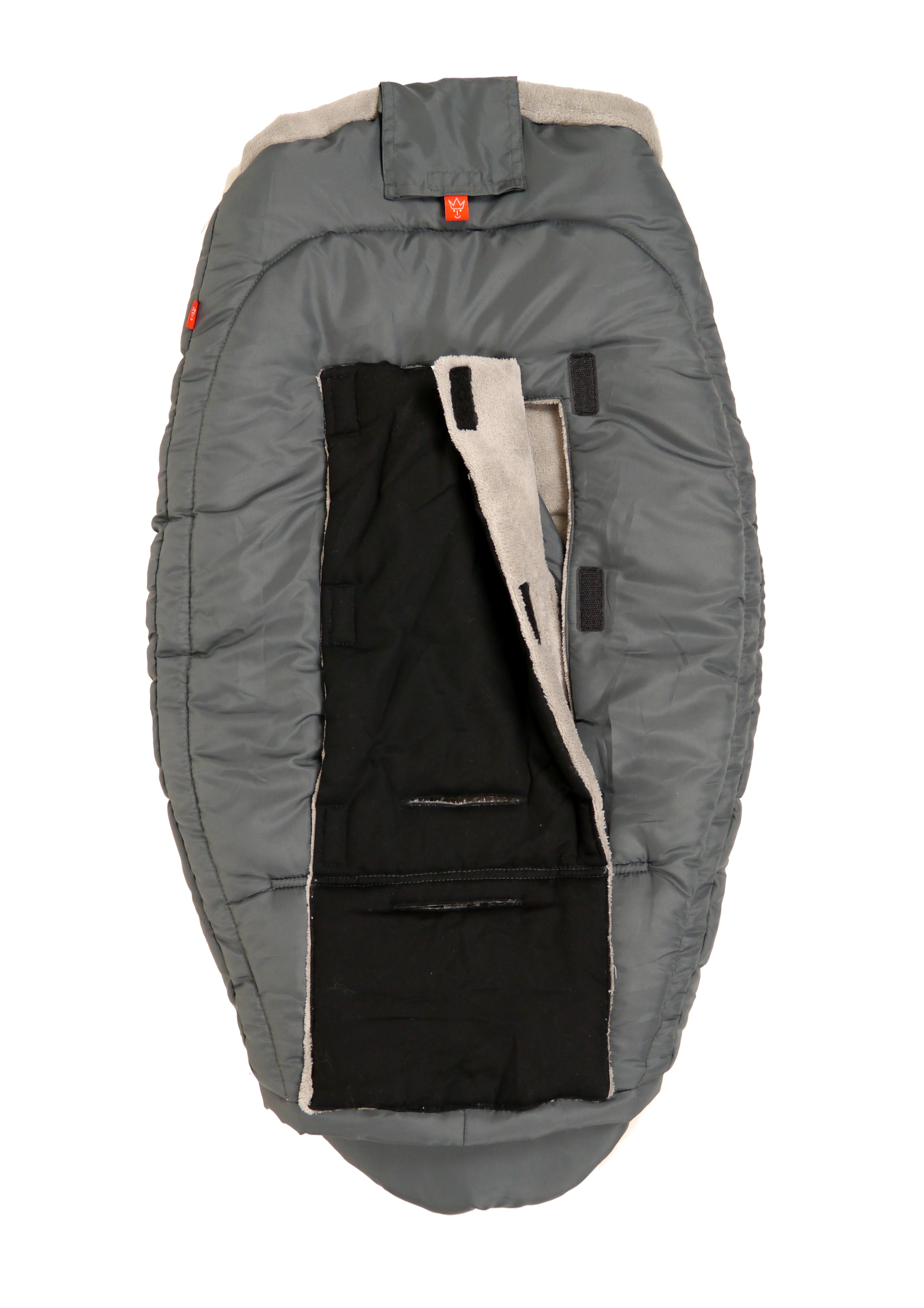 Rückseite des Kaiser Einschlagdecke in der Farbe anthracite-light grey mit Fleece-Innenfutter, geschlossen