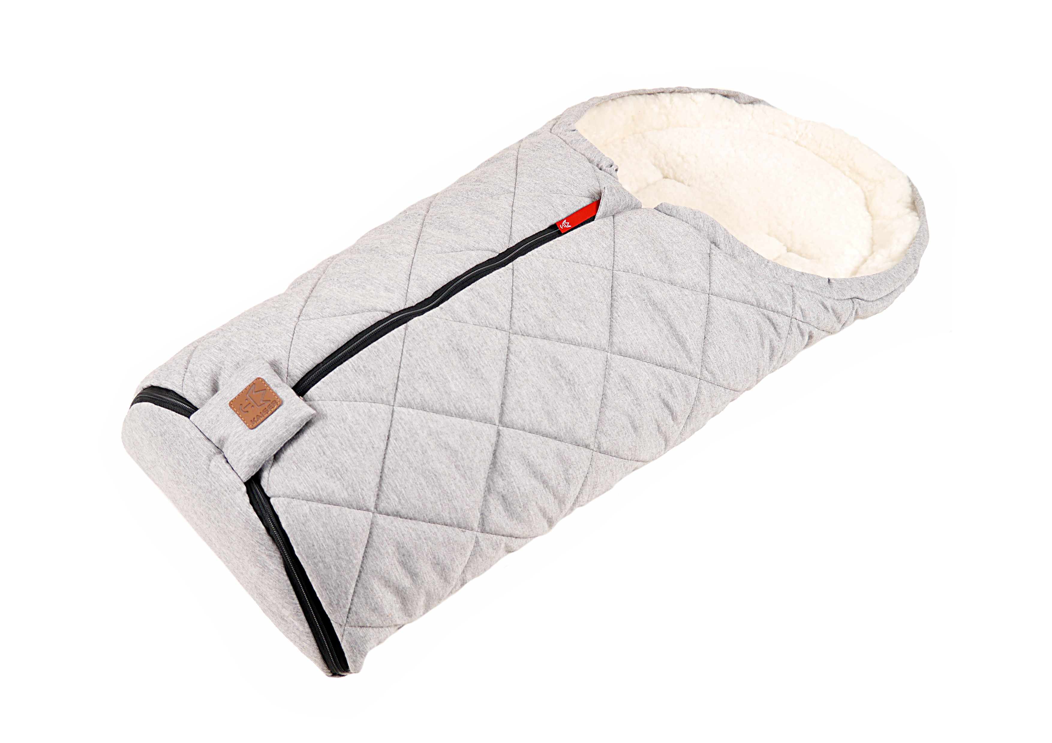 BELLA for Bugaboo und Joolz Babyschalen Fußsack BELLA in hellgrau, seitliche Ansicht mit Reißverschluss und kuscheligem Innenfutter