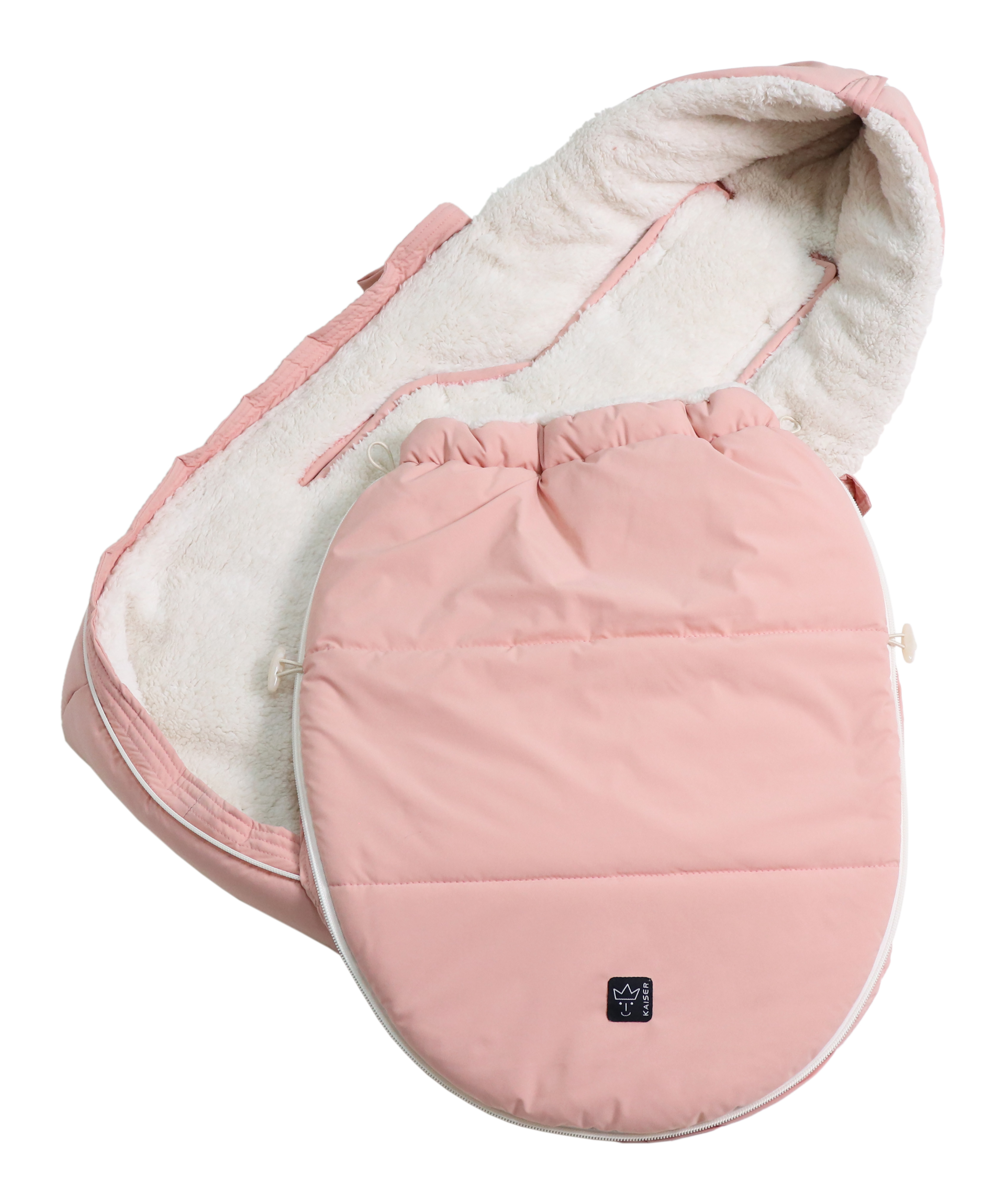 Fußsack mit weißem Fleece-Innenfutter für Babyschale in der Farbe mistry rose mit abnehmbarem Vorderteil