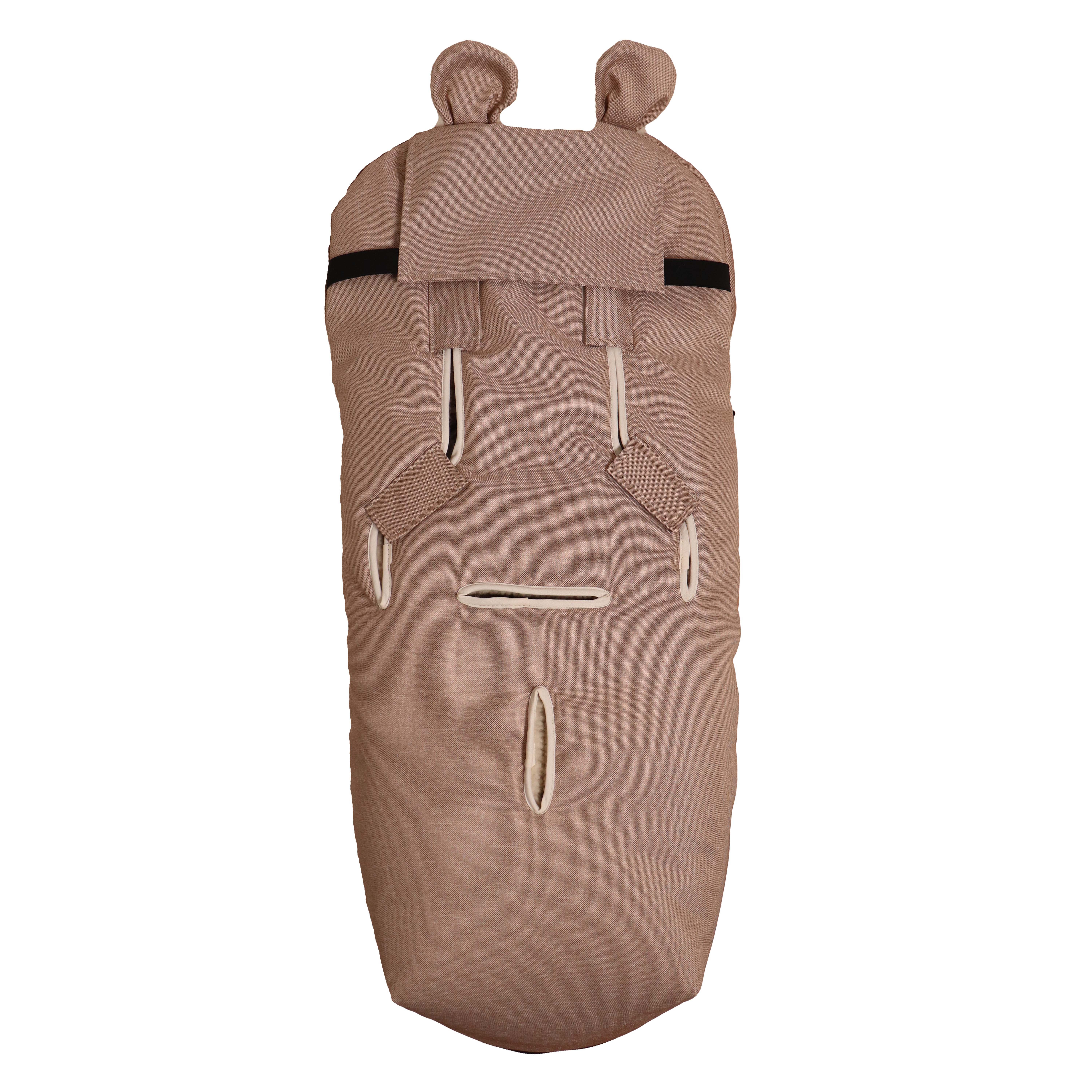 Geschlossener Fußsack in sand mit Schafwolle-Innenfutter Rückseite