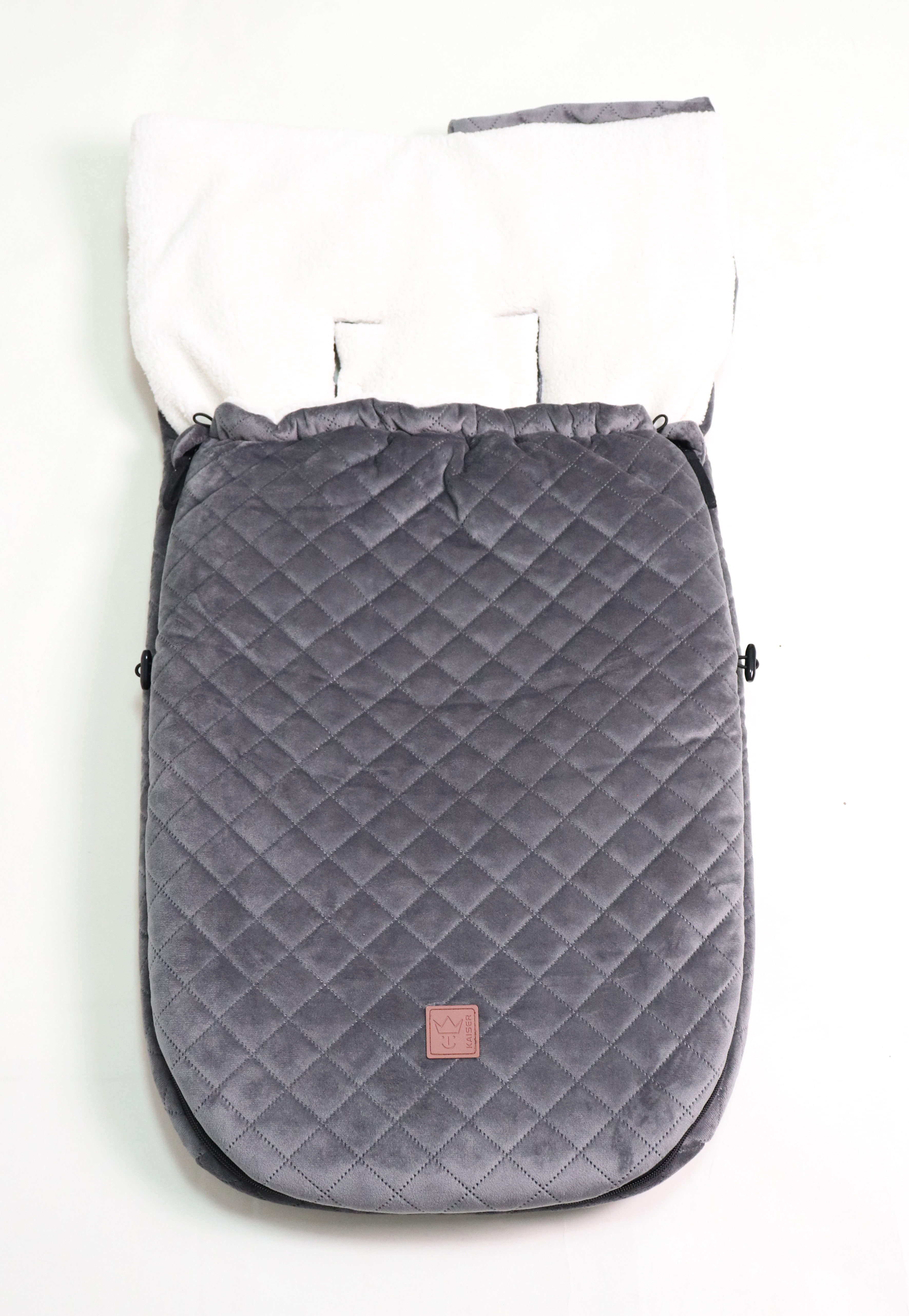Geöffneter X-LARGE VELVET HOODY Fußsack in der Farbe grey