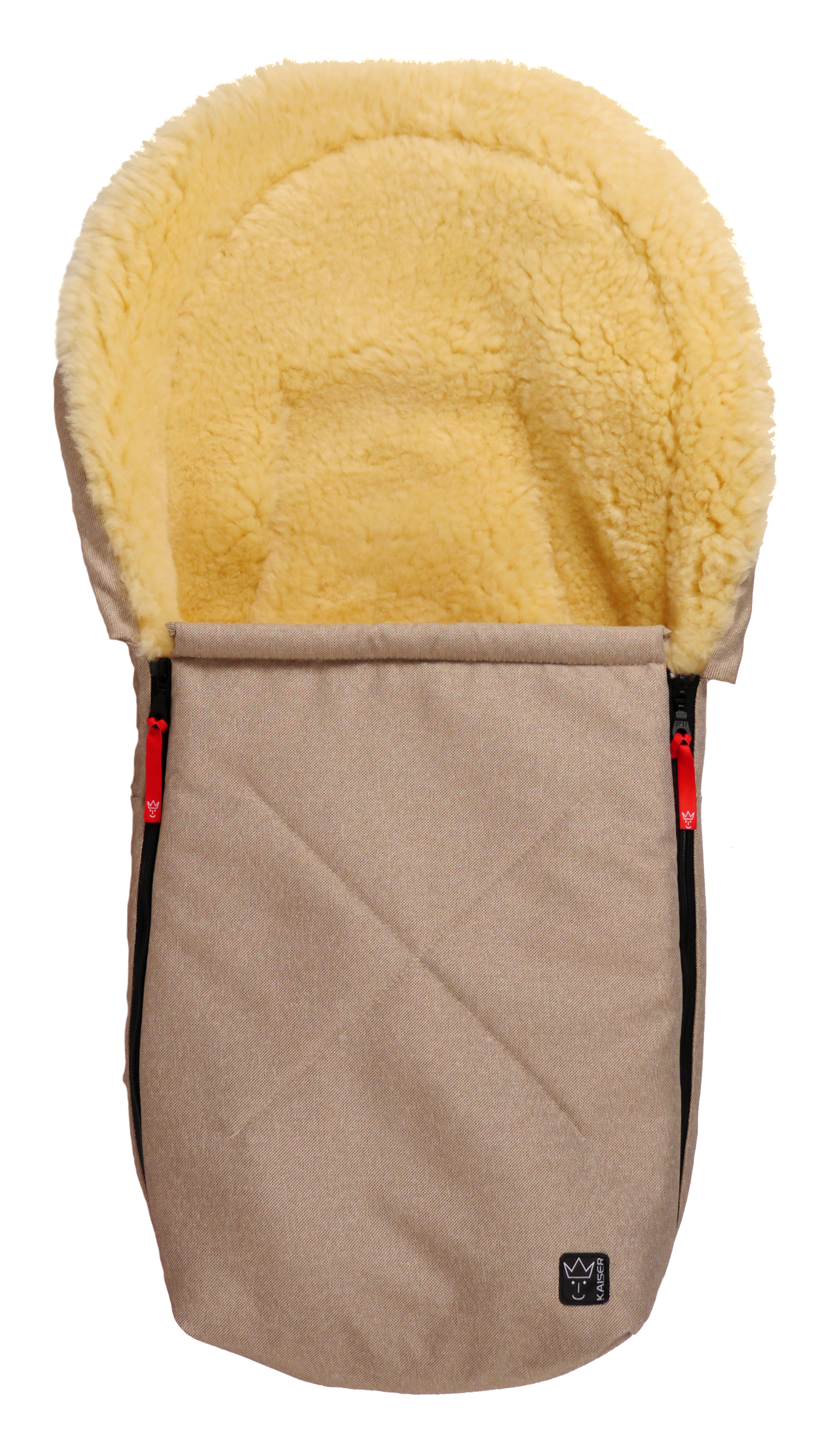 Lammfell-Fußsack von Kaiser in sand melange, Vorderansicht
