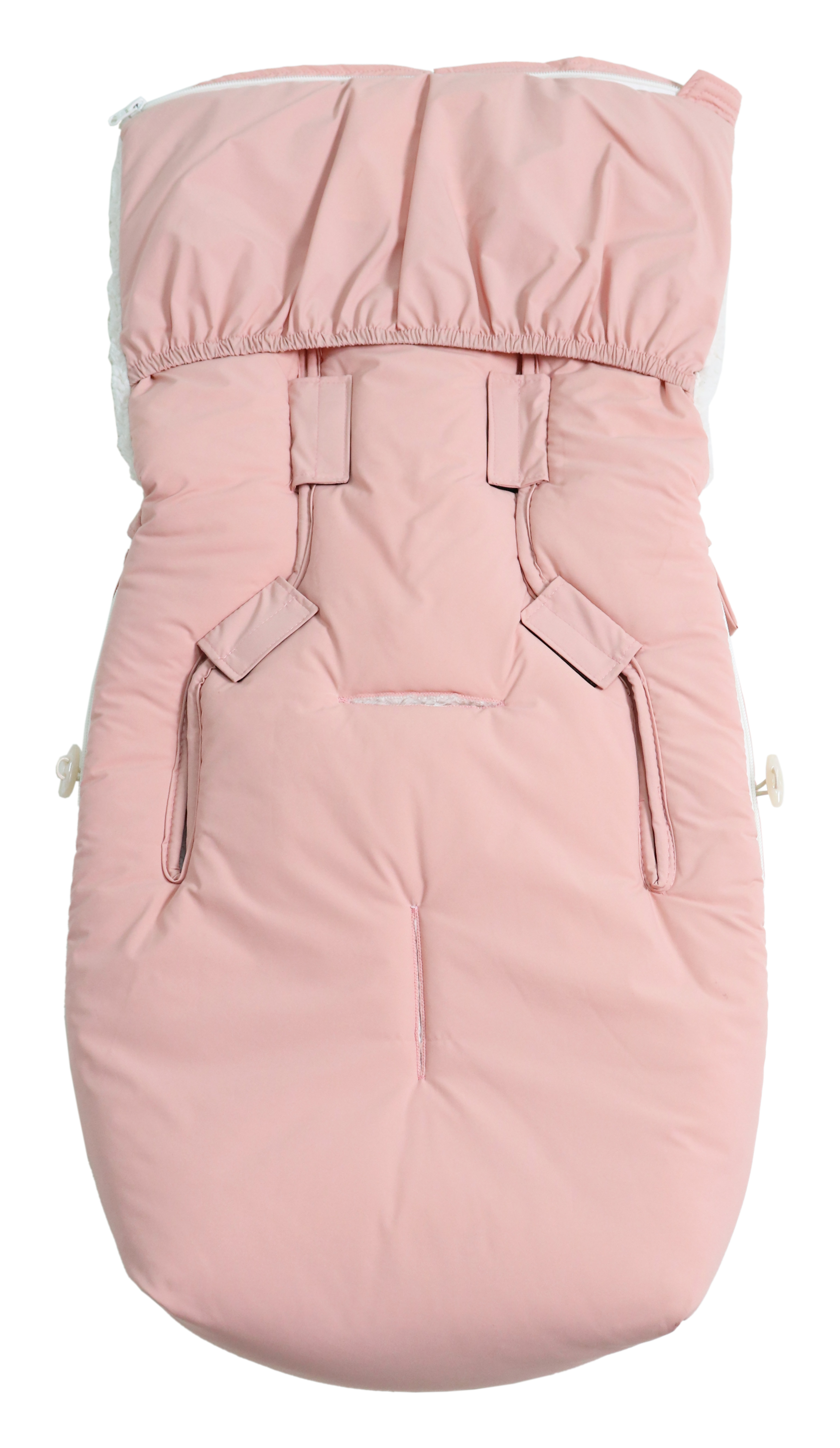 Rückseite des Fußsacks mit weißem Fleece-Innenfutter für Babyschale in der Farbe mistry rose