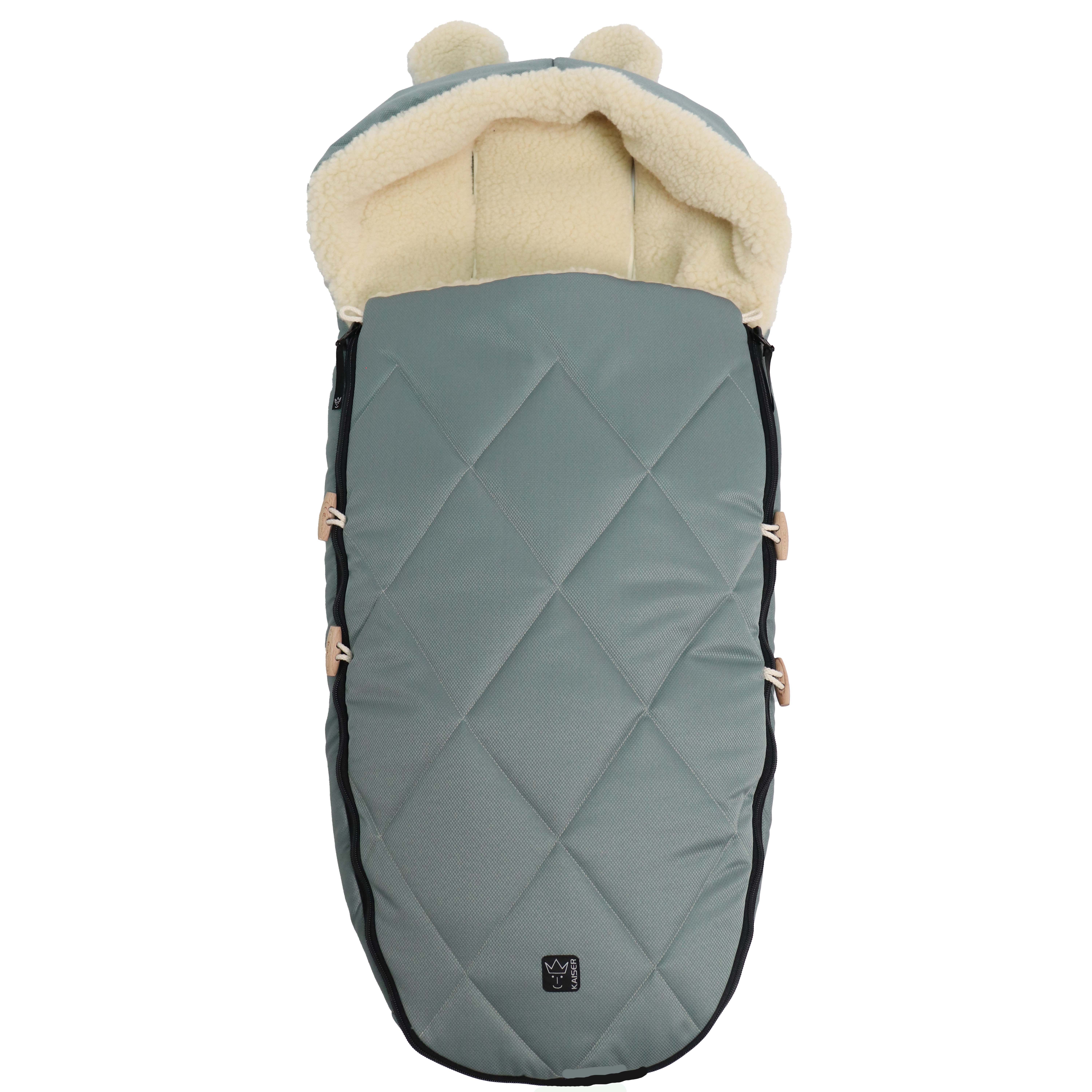 Geschlossener Fußsack in slit green mit Schafwolle-Innenfutter