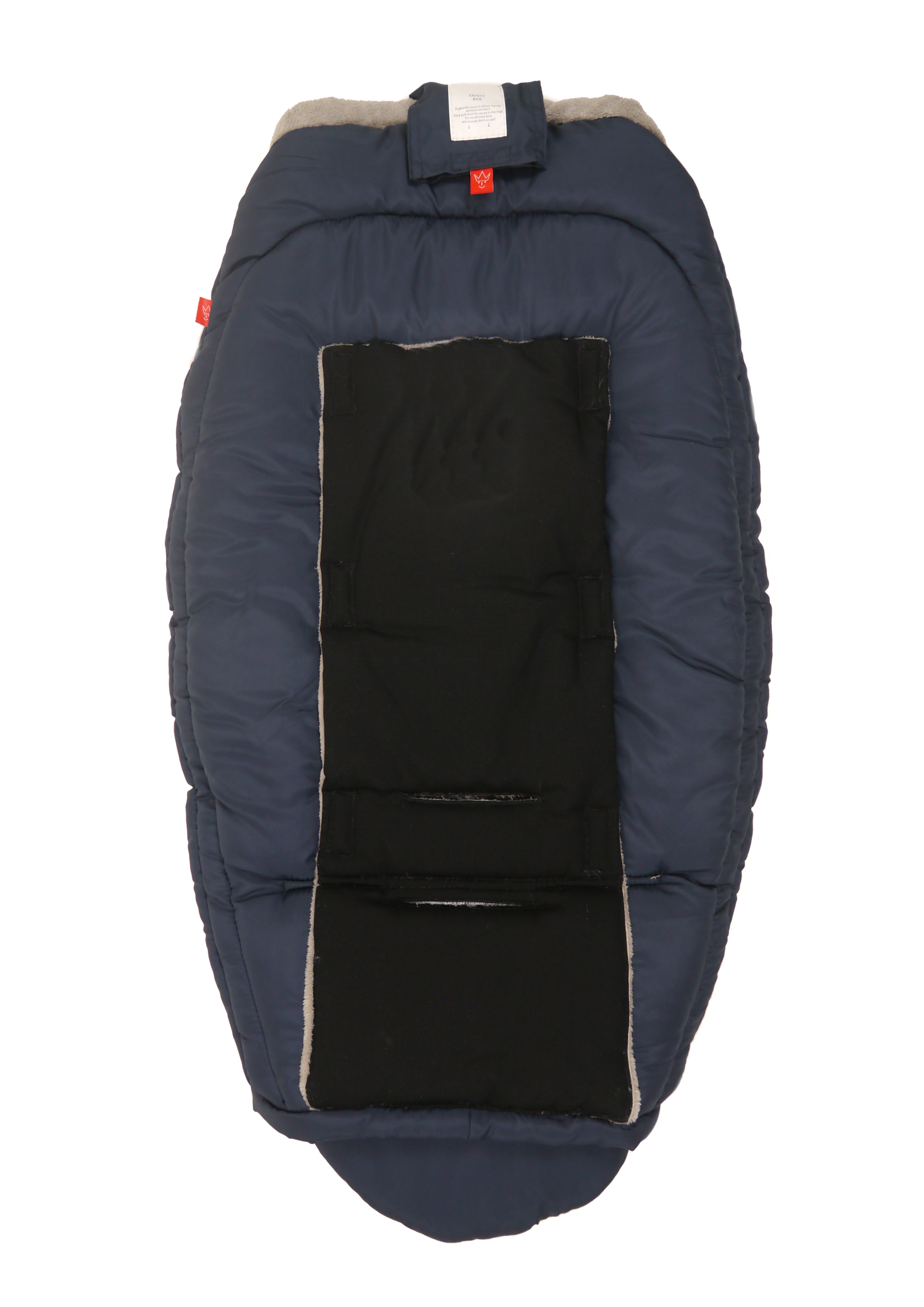 Rückseite des Kaiser Einschlagdecke in der Farbe navy-light grey mit Fleece-Innenfutter, geschlossen
