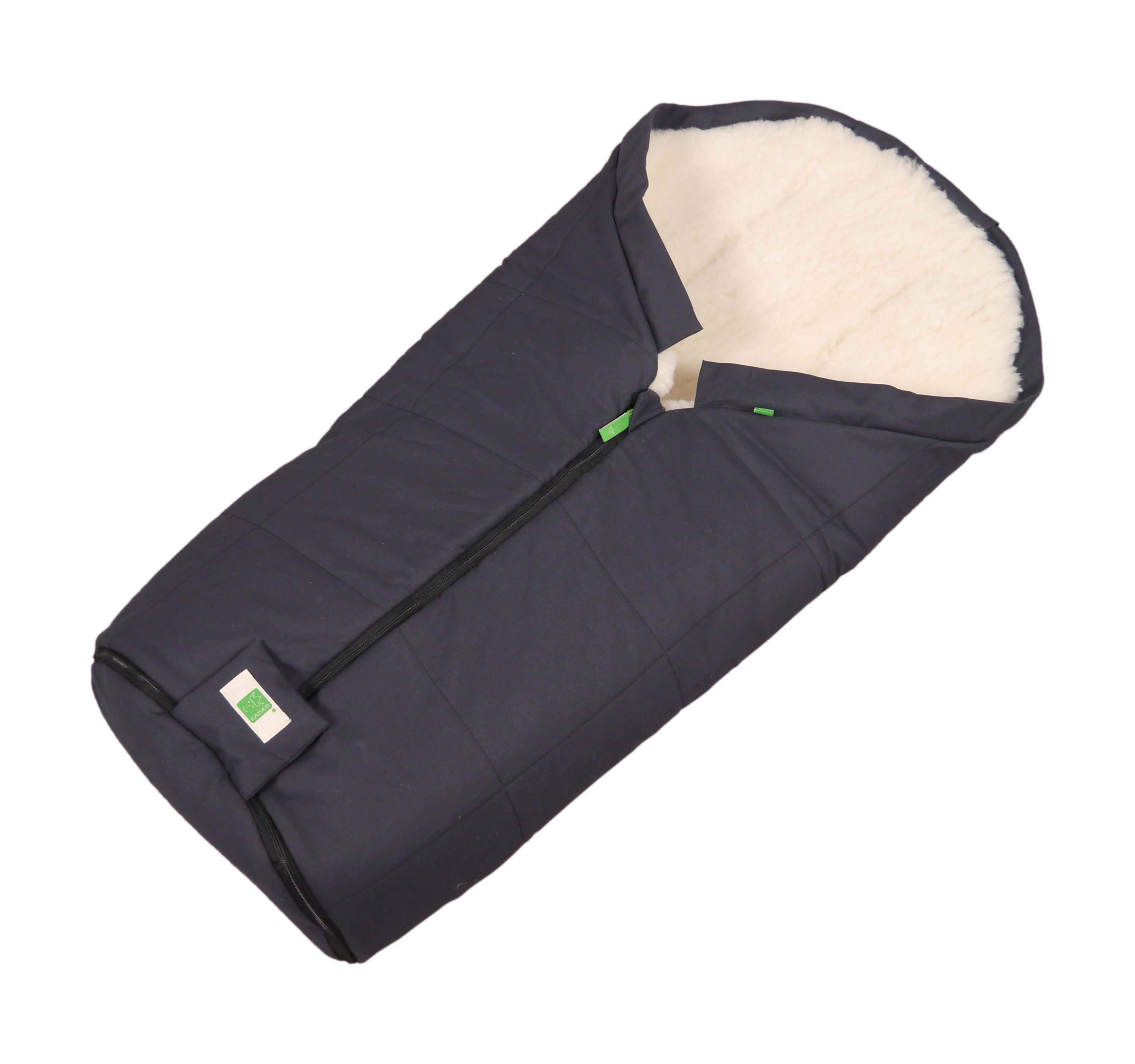 Seitenansicht Winterfußsack in der Farbe dark anthrazit für Kinderwagen mit Lammfell
