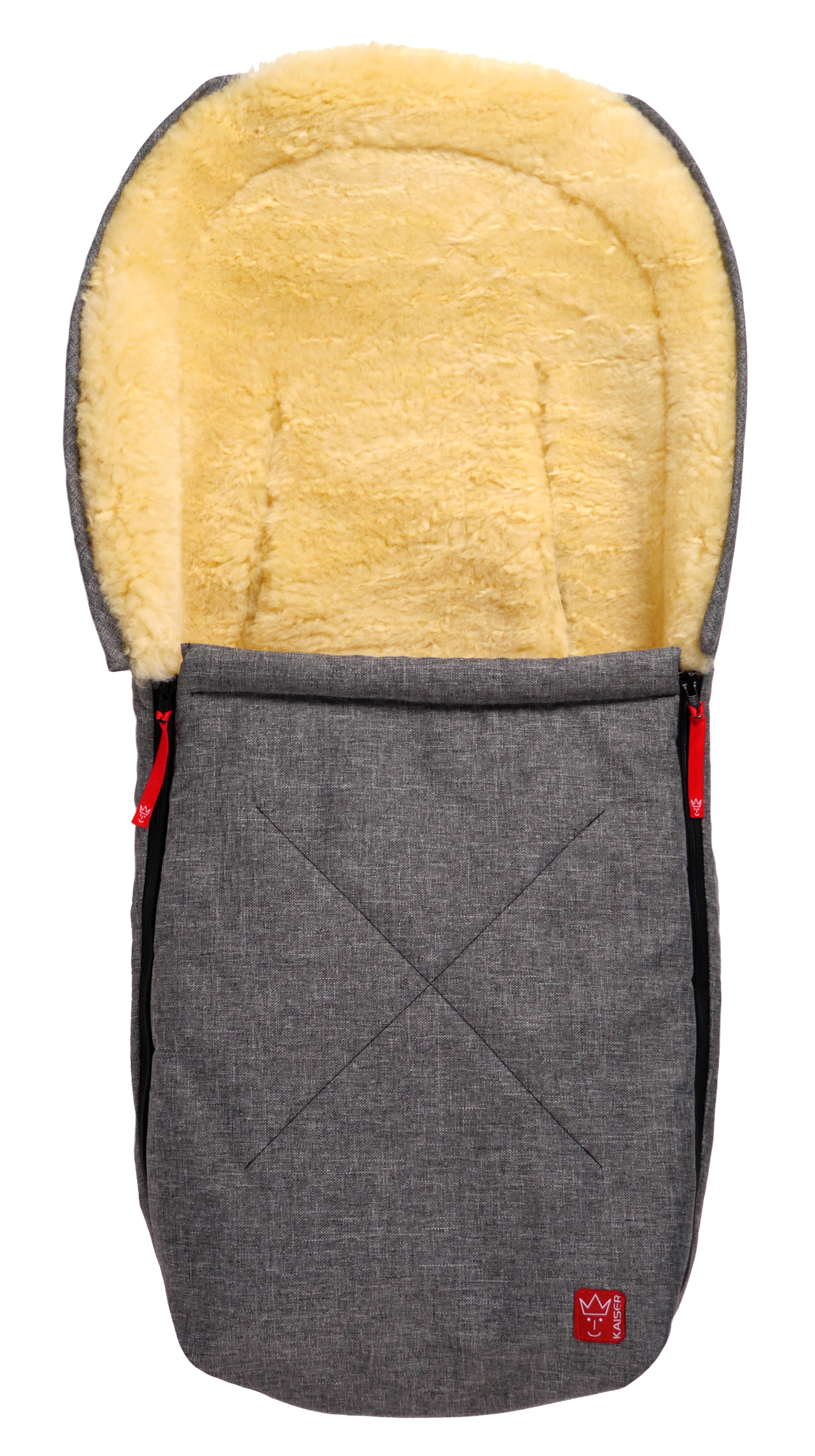 Lammfell-Fußsack von Kaiser in Anthrazit-melange, Vorderansicht