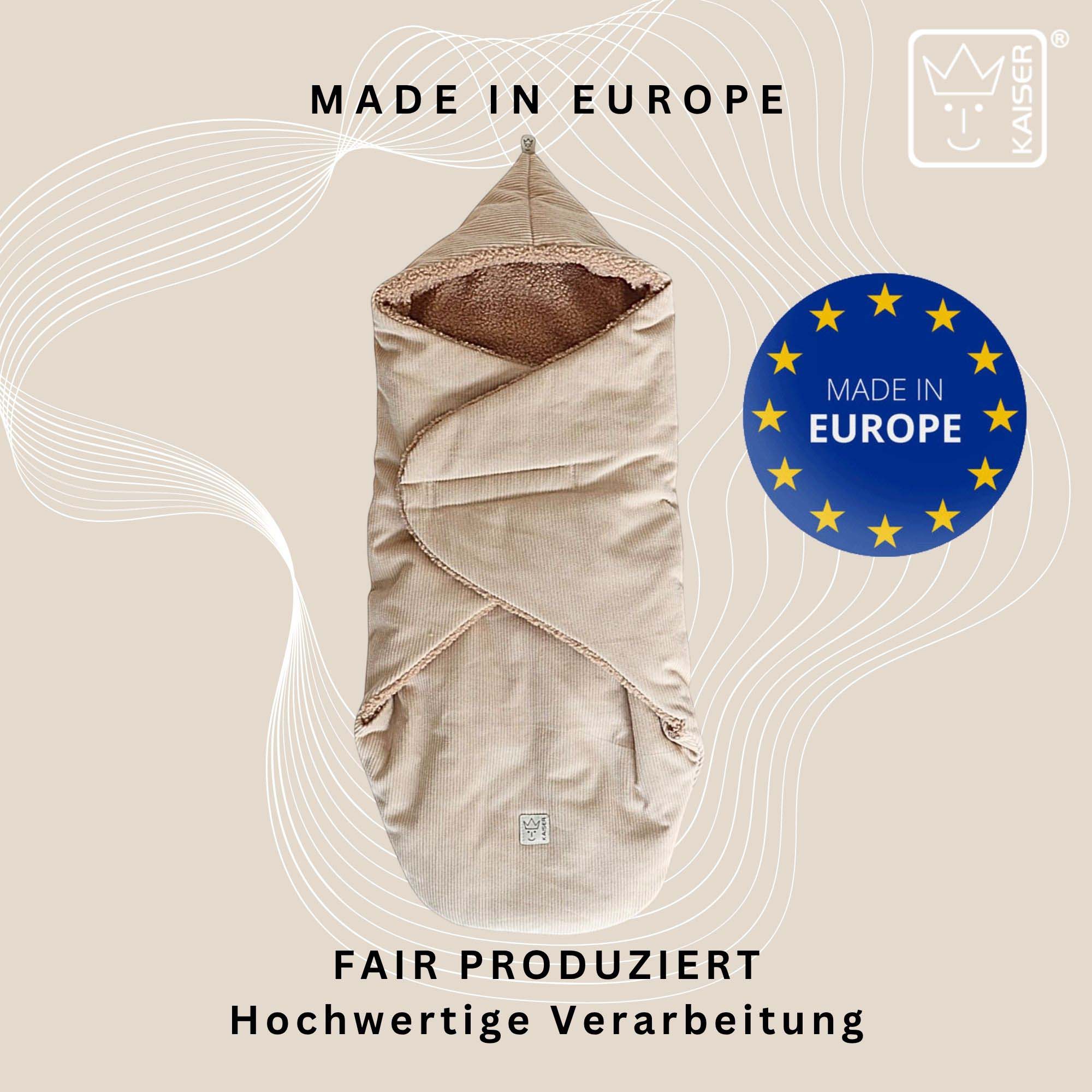 Produktfoto mit Siegel „Made in Europe“ – fair produziert und hochwertig verarbeitet.