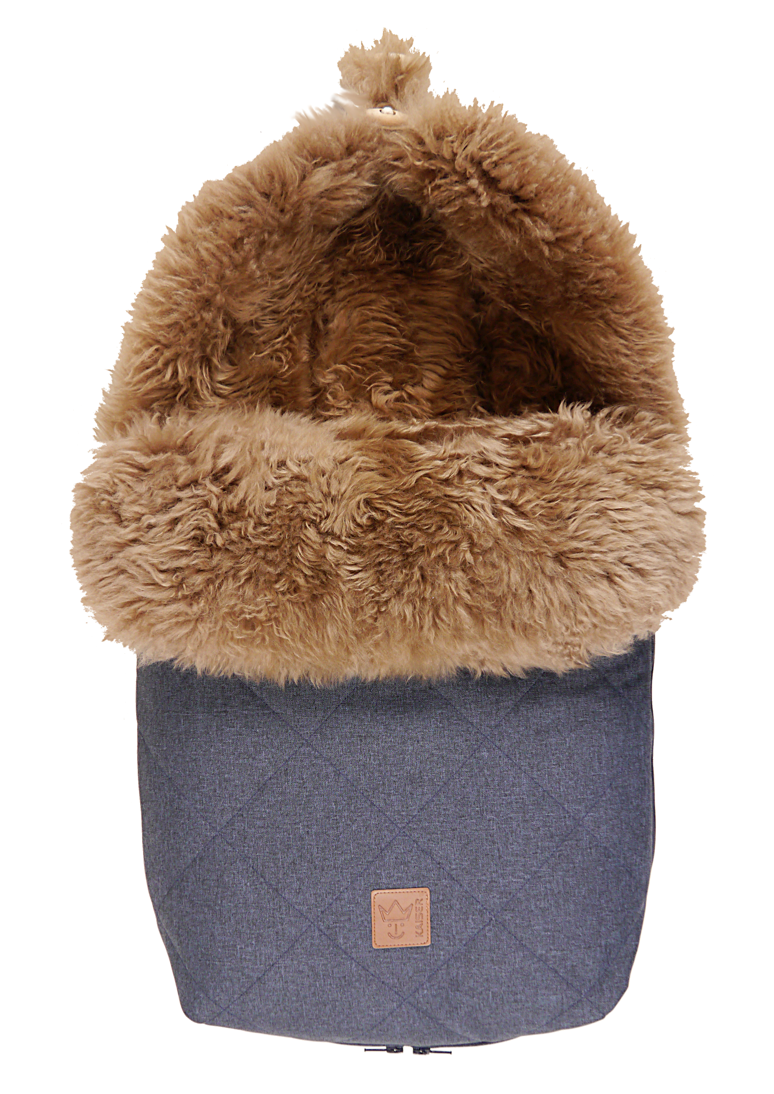 Fußsack mit dem Lammfell-Innenfutter in navy melange