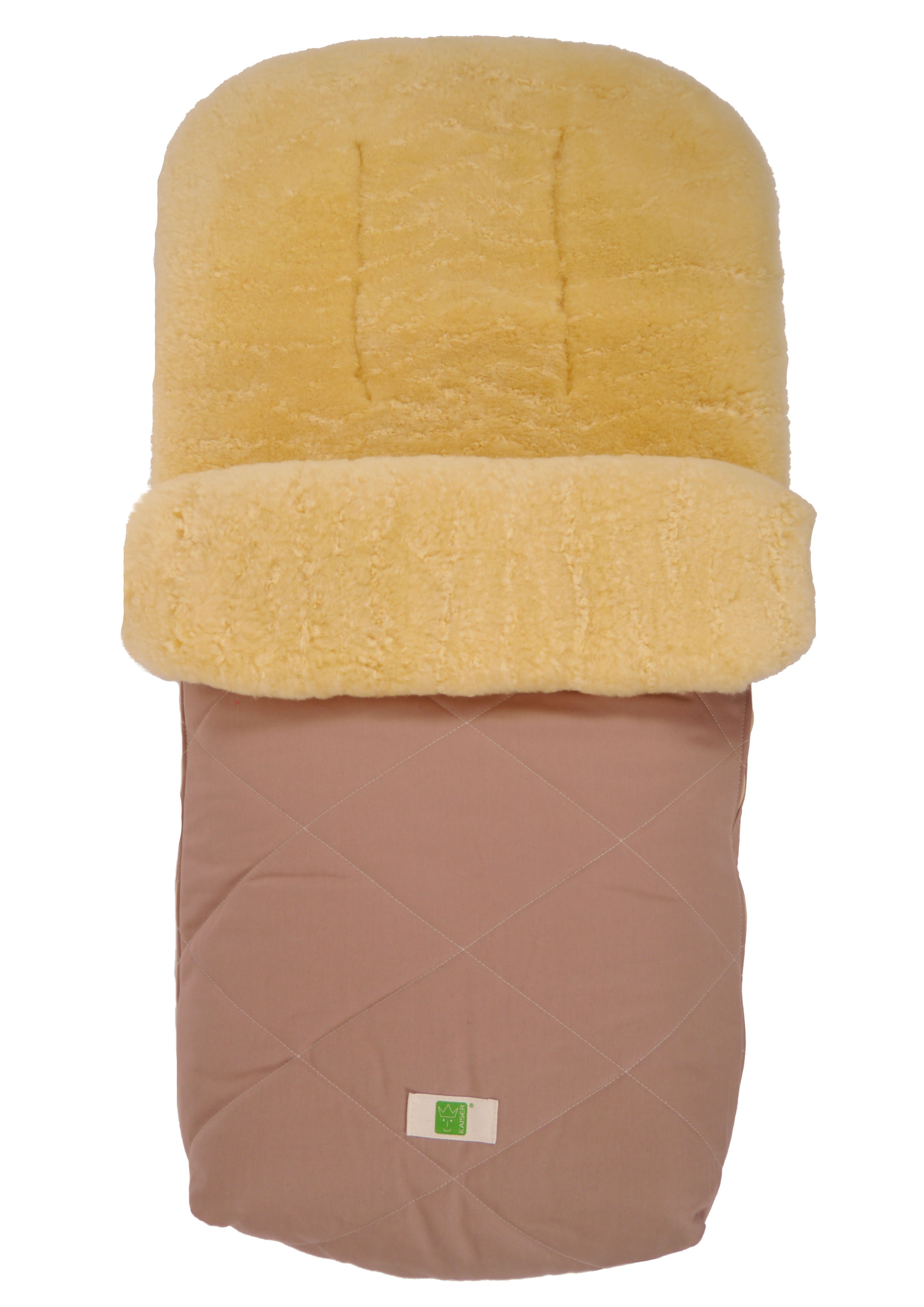 Fußsack mit dem Lammfell-Innenfutter in der Farbe sand