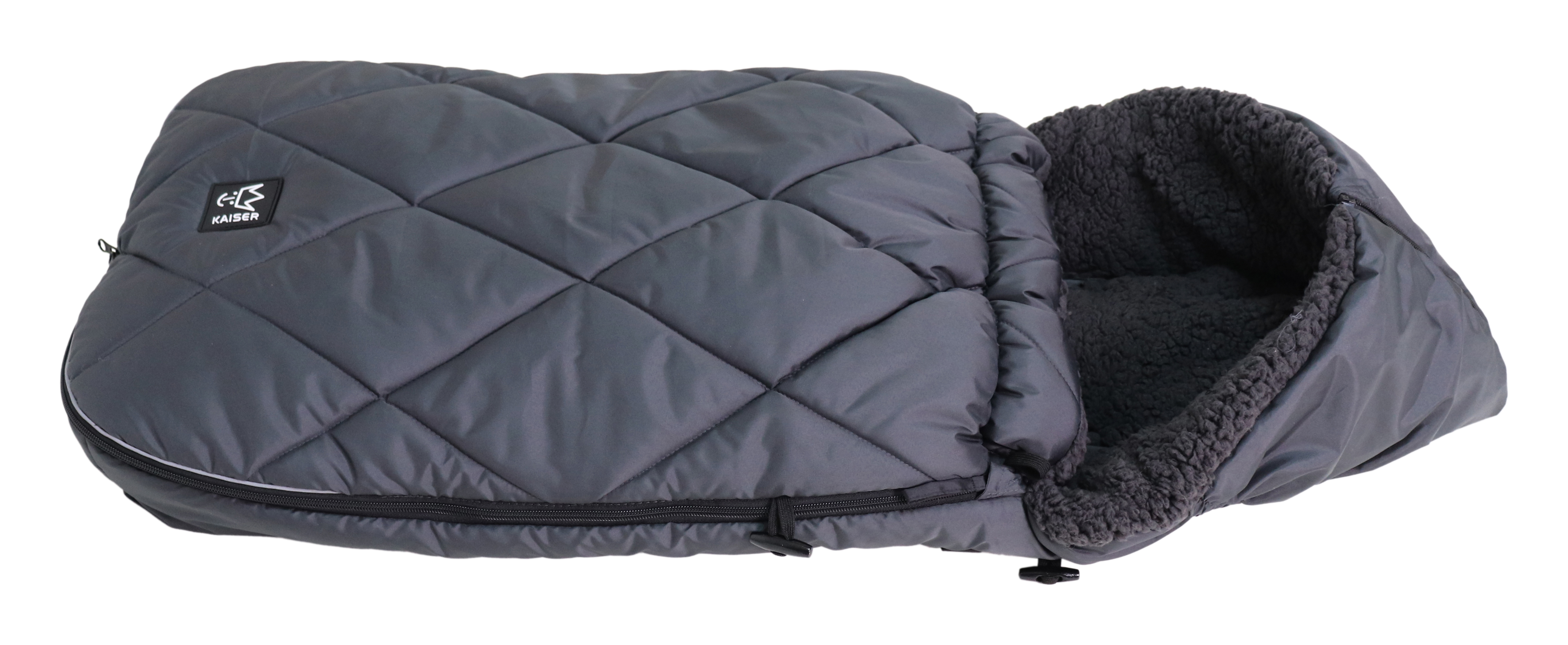 XL TOO Thermofleece-Kinderfußsack Fußsack mit einem Sherpa-Futter in der Farbe anthrazit liegt horizontal