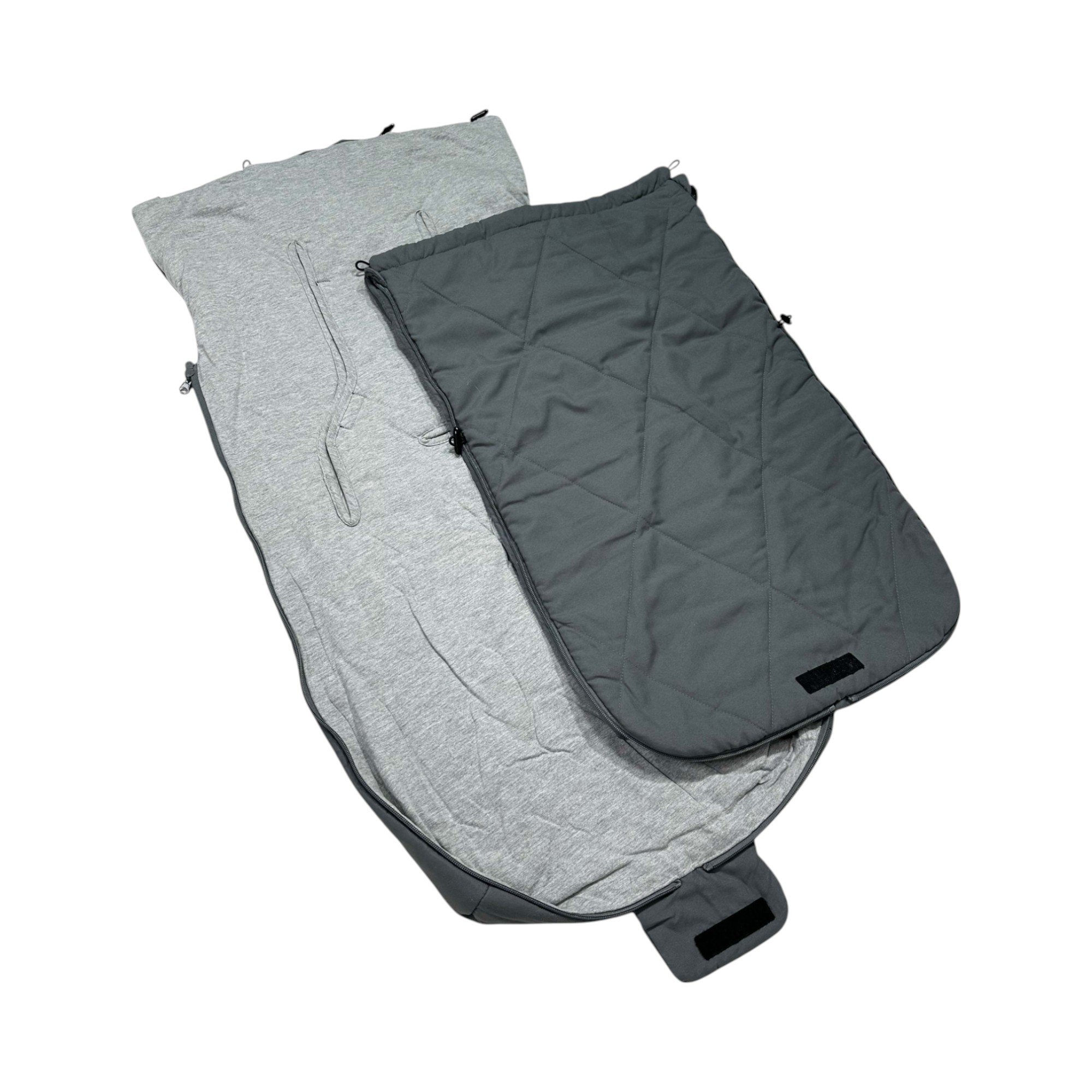 Sommer Fußsack in der Farbe light anthrazit seitlich geöffnet und aufgeklappt