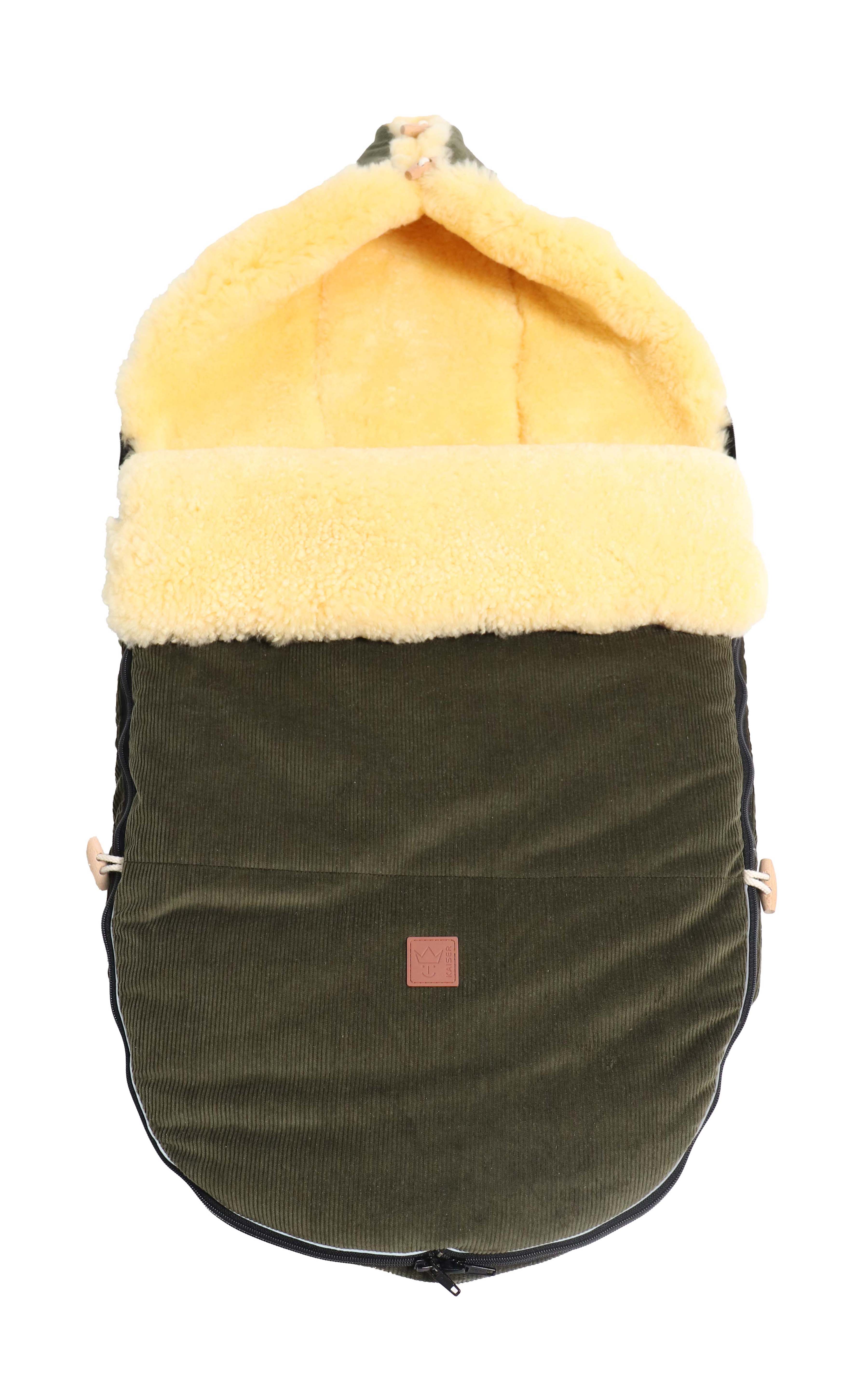 FILIUS CORD Lammfell Fußsack Fußsack mit dem Lammfell-Innenfutter in der Farbe olive-green