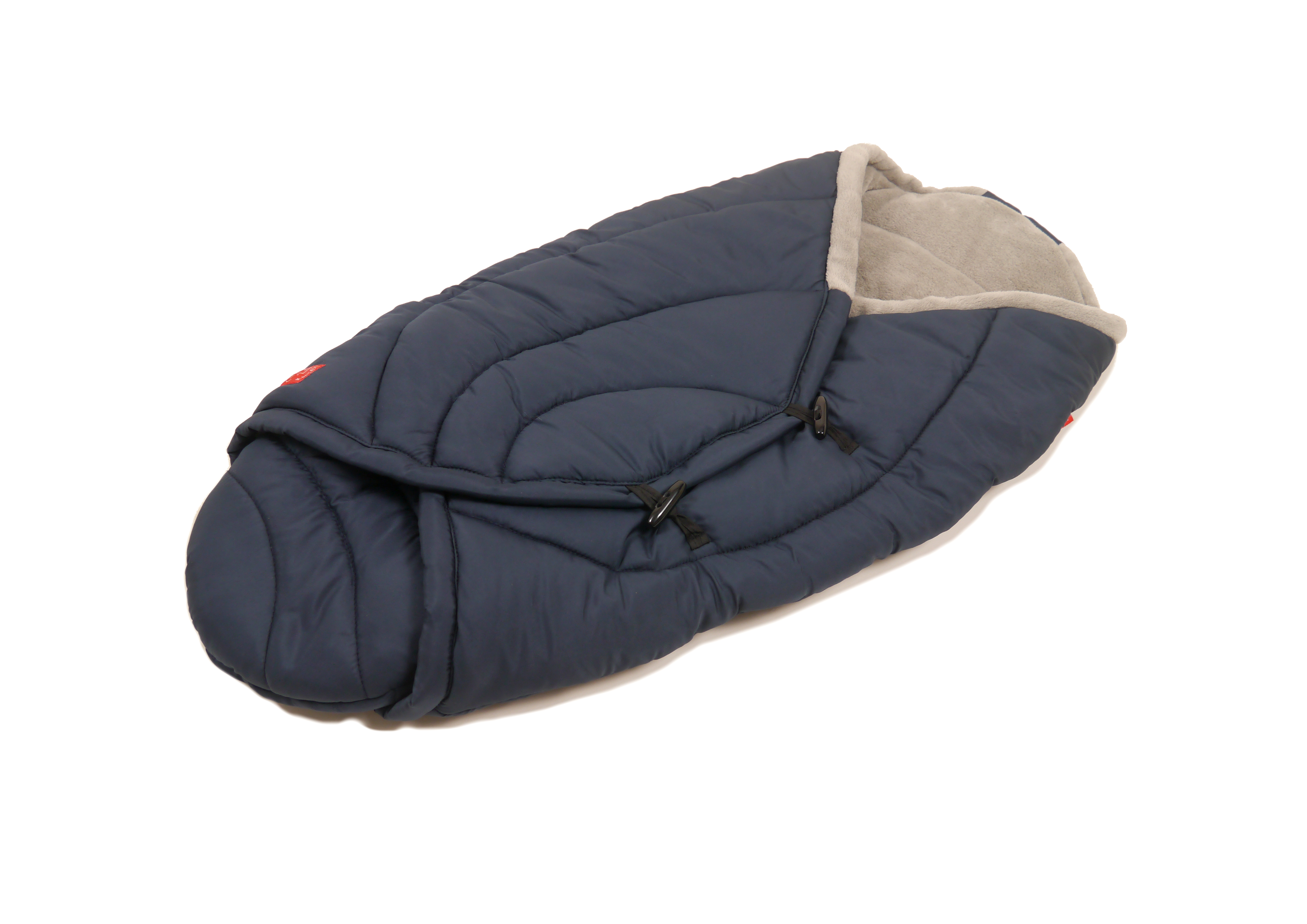 Kaiser Einschlagdecke in der Farbe navy-light grey mit Fleece-Innenfutter, geschlossen, schräge Seitenansicht