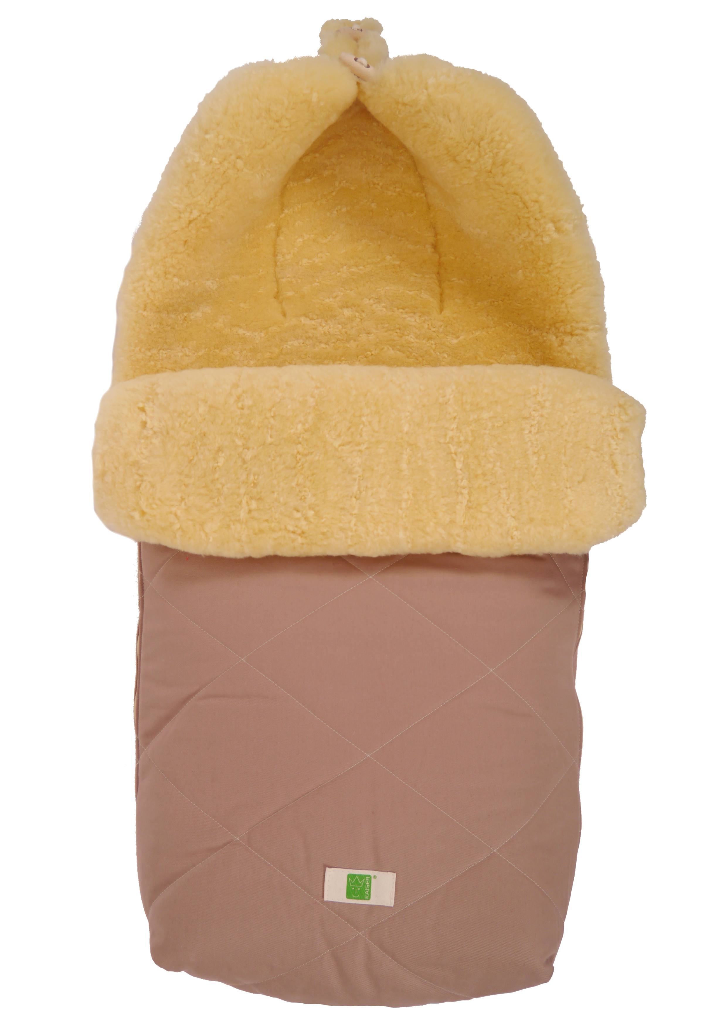 Fußsack mit dem Lammfell-Innenfutter in der Farbe sand