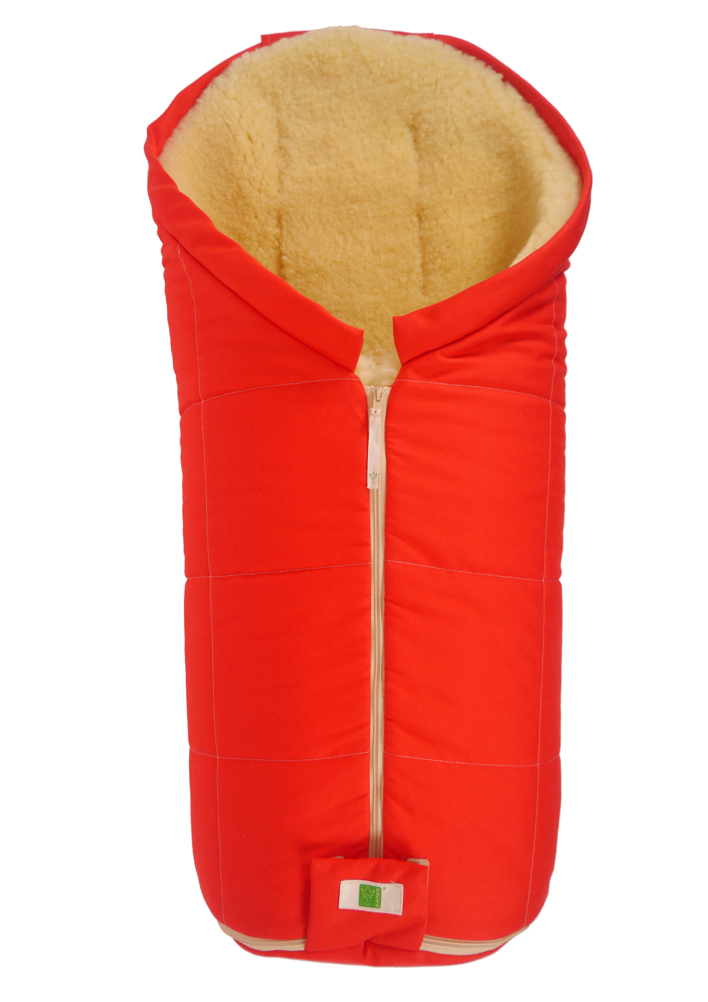 Fußsack mit dem Lammfell-Innenfutter in der Farbe red
