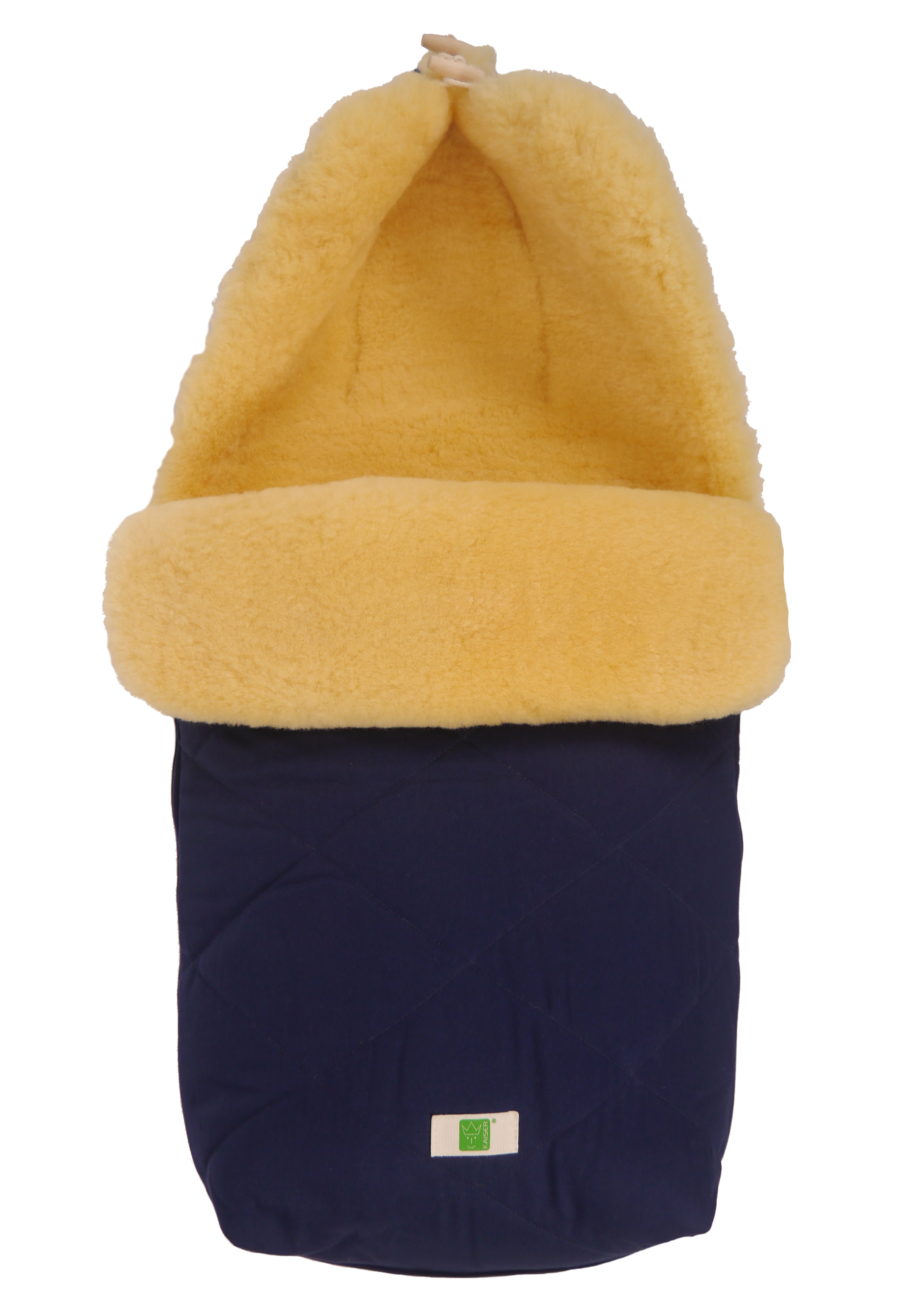 Fußsack mit dem Lammfell-Innenfutter in der Farbe navy