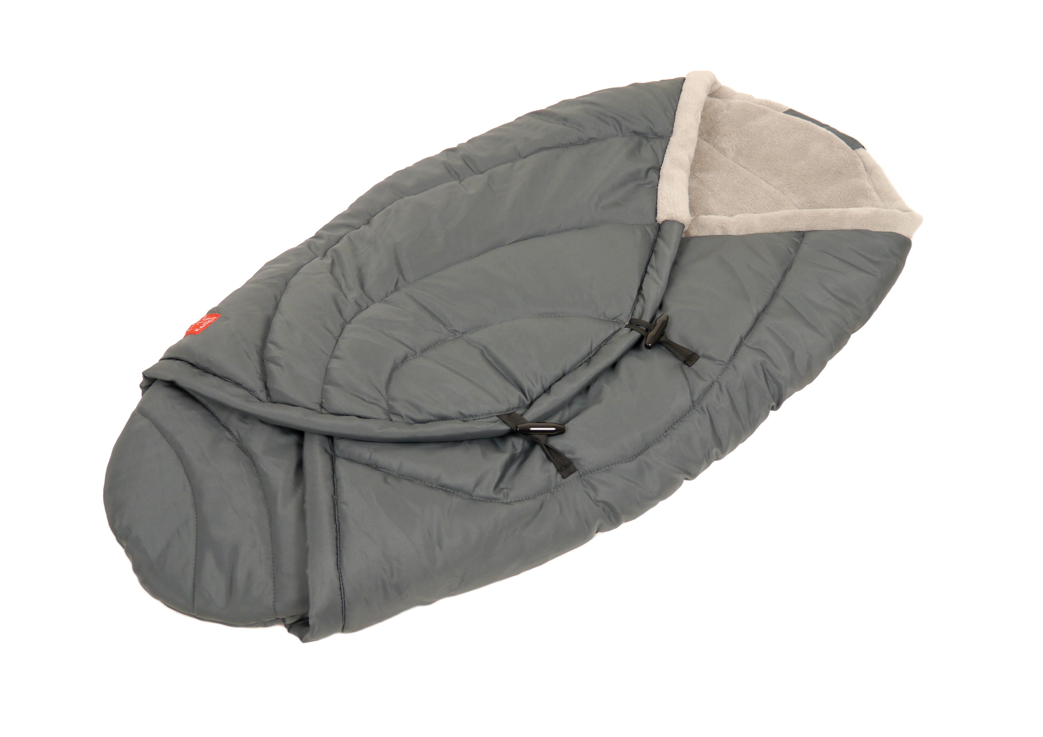 Einschlagdecke "Coo Coon" - für Sitzschalen Kaiser Einschlagdecke in der Farbe anthracite-light grey mit Fleece-Innenfutter, geschlossen, schräge Seitenansicht