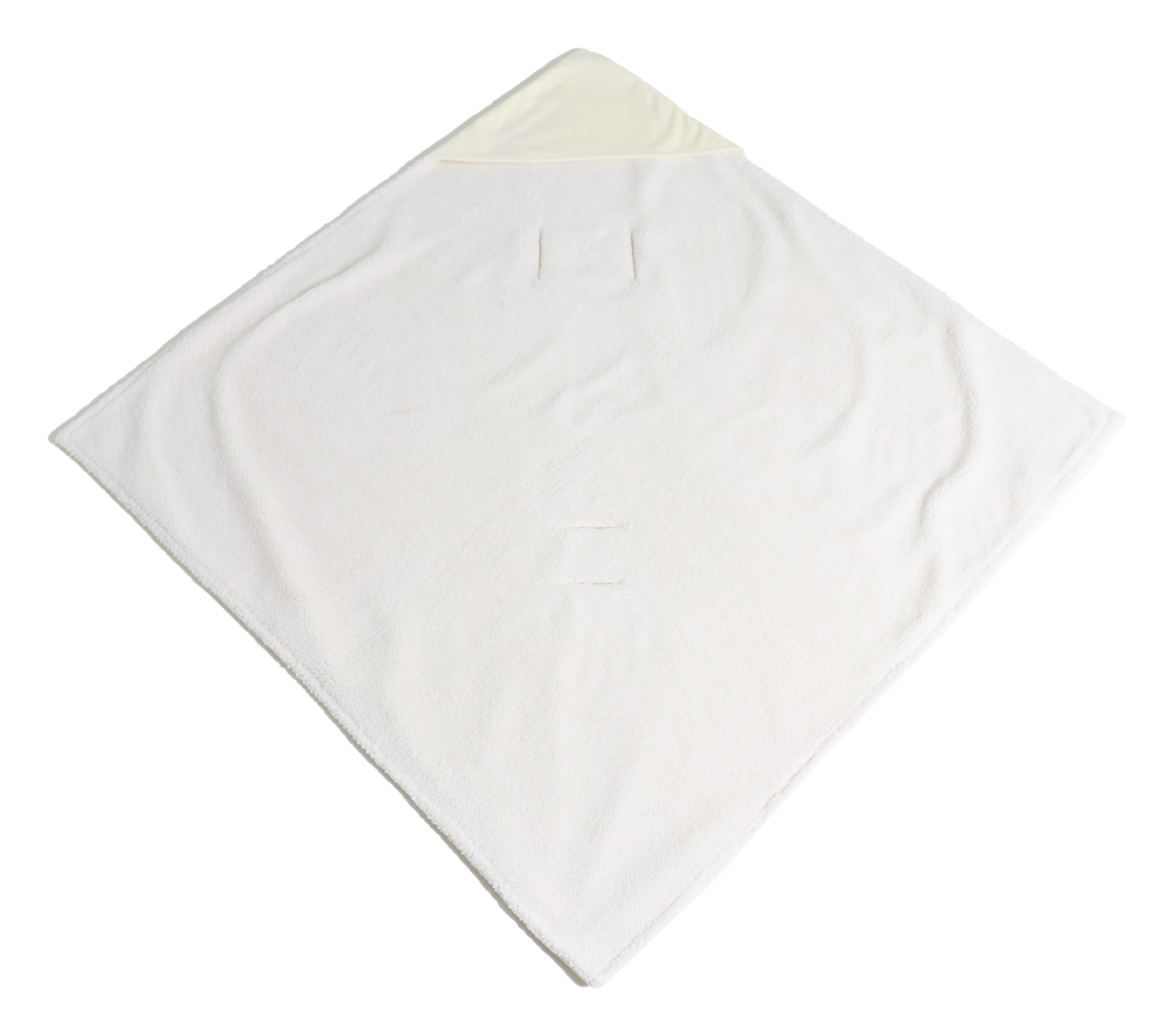 Kaiser Winter Wrap mit Kapuze, Farbe vanille ice, komplett aufgefaltet, weiße Innenseite sichtbar