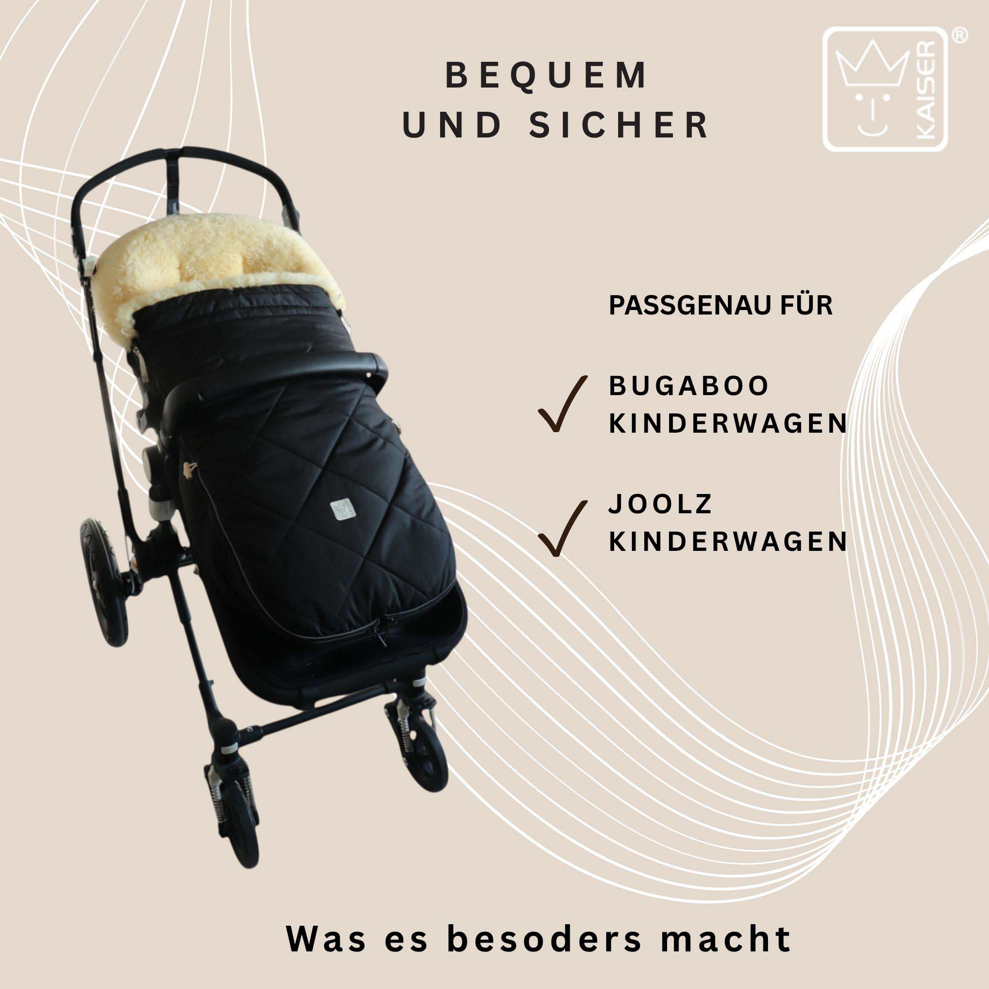 CLASSIC for BUGABOO Lammfell-Kinderwagenfußsack Kein Schleudern, keine Trocknung auf Heizung oder in der Sonne – Pflegehinweis für Lammfell.